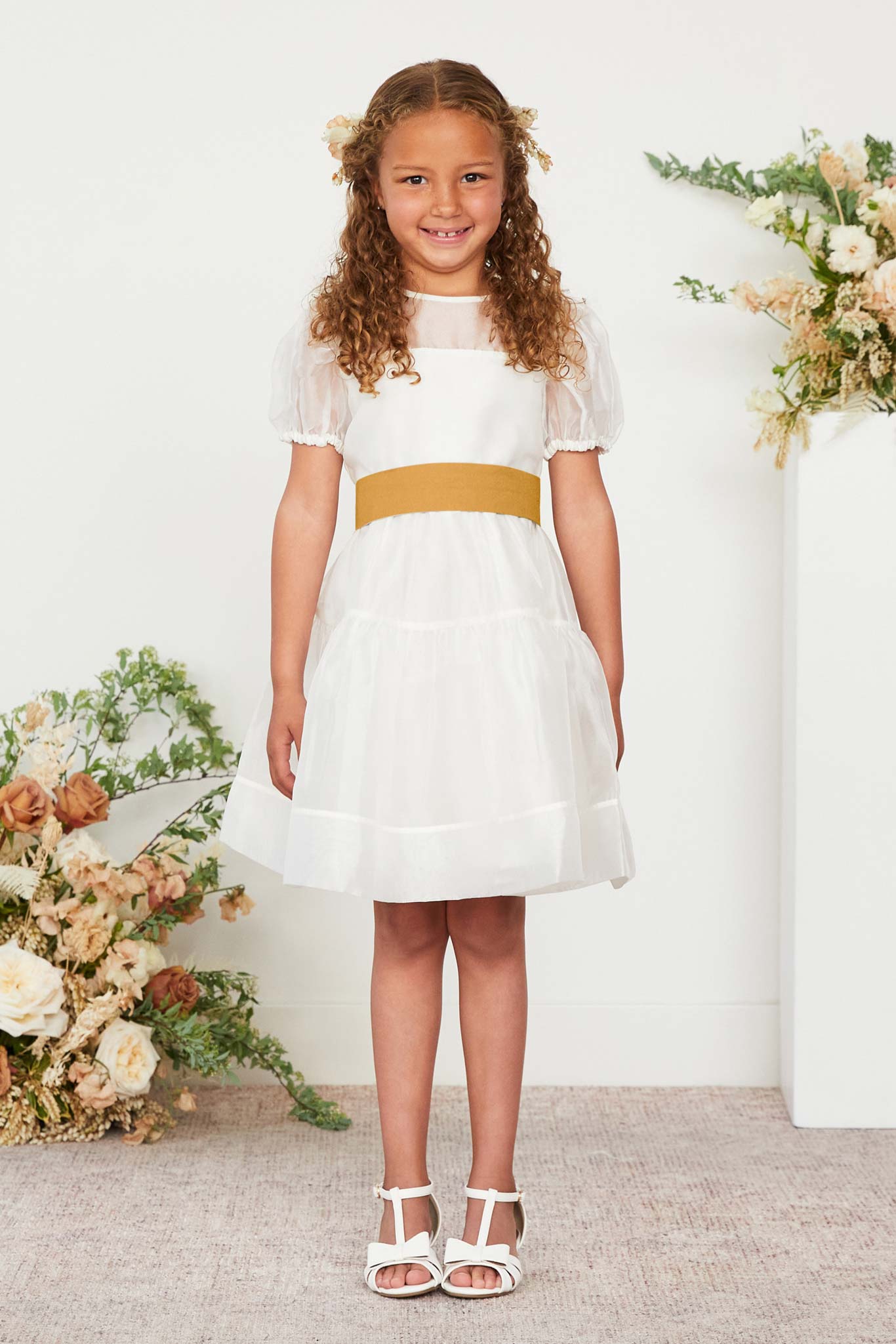 Marigold Flower Girl Sash with Bow & Velcro Adjuster | Liz