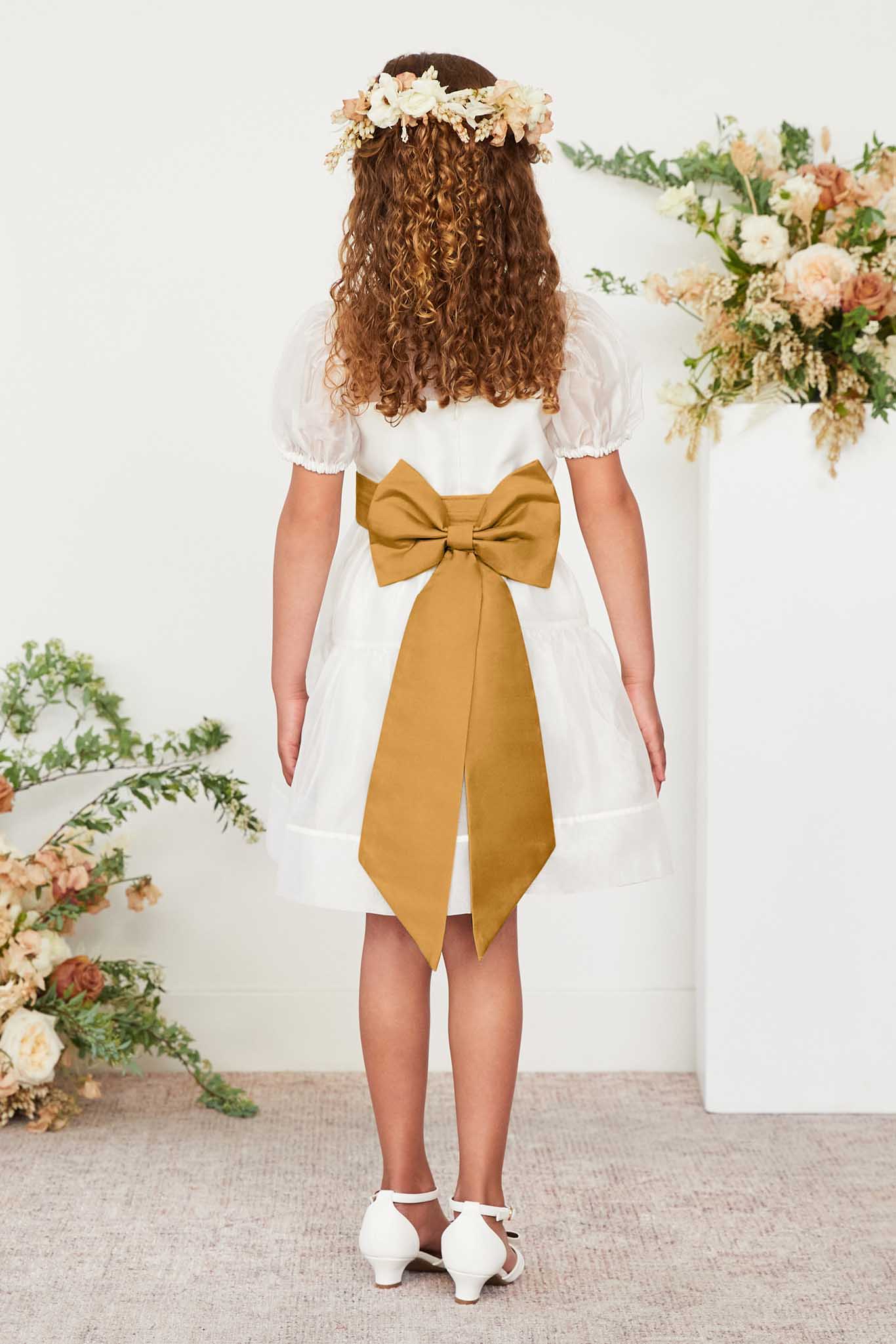 Marigold Flower Girl Sash with Bow & Velcro Adjuster | Liz