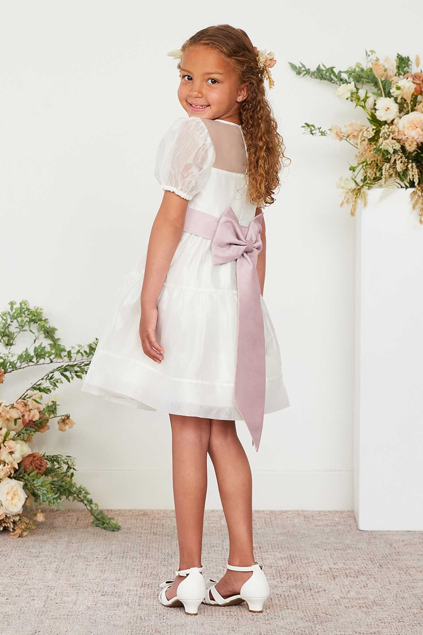 Flower Girl Sash with Bow & Velcro Adjuster - Pale Blush | Liz