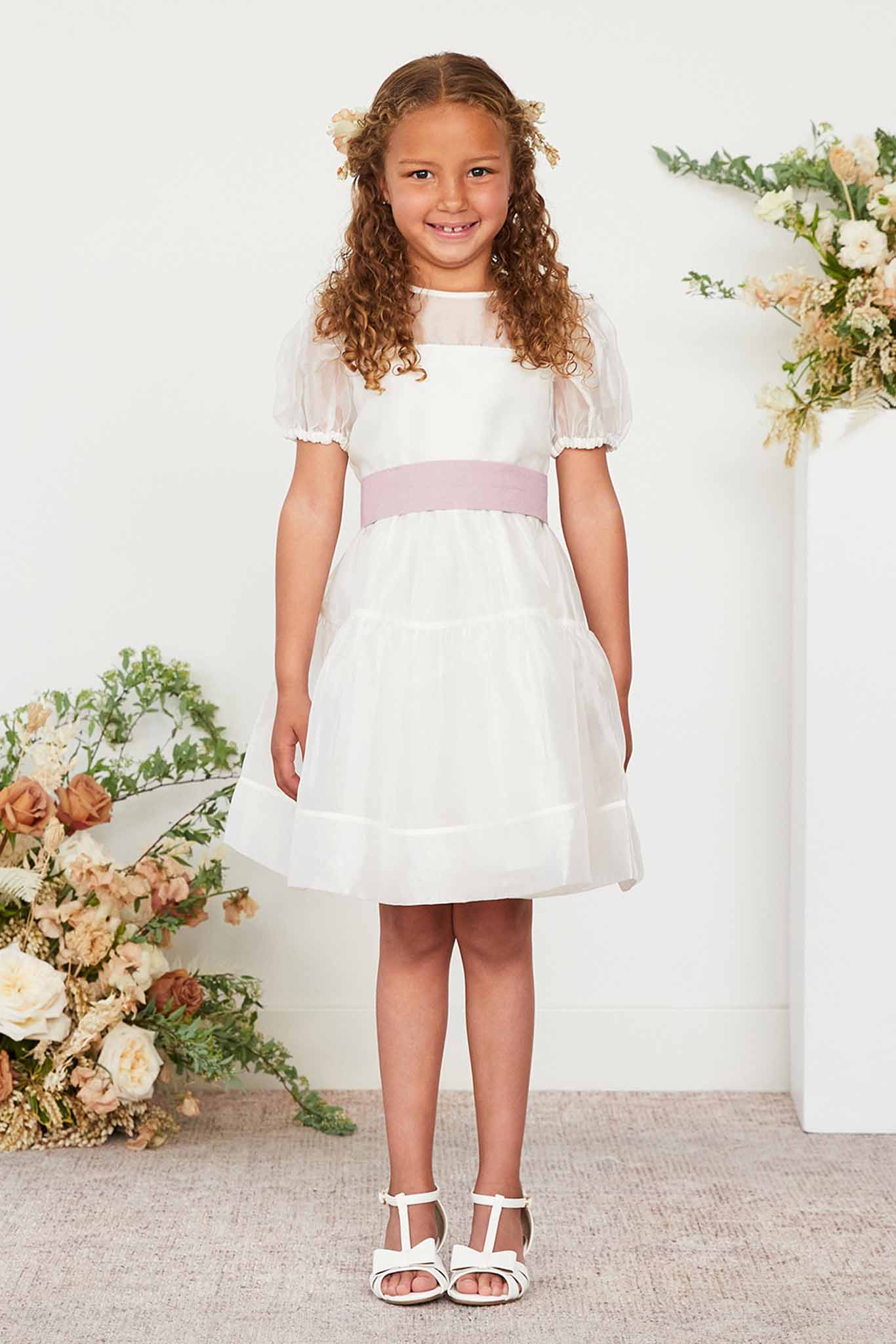 Flower Girl Sash with Bow & Velcro Adjuster - Pale Blush | Liz