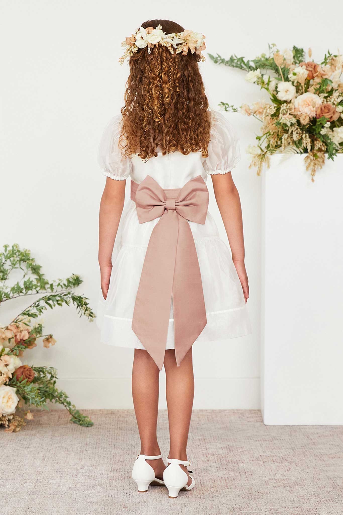 Rose Gold Flower Girl Sash with Bow & Velcro Adjuster | Liz