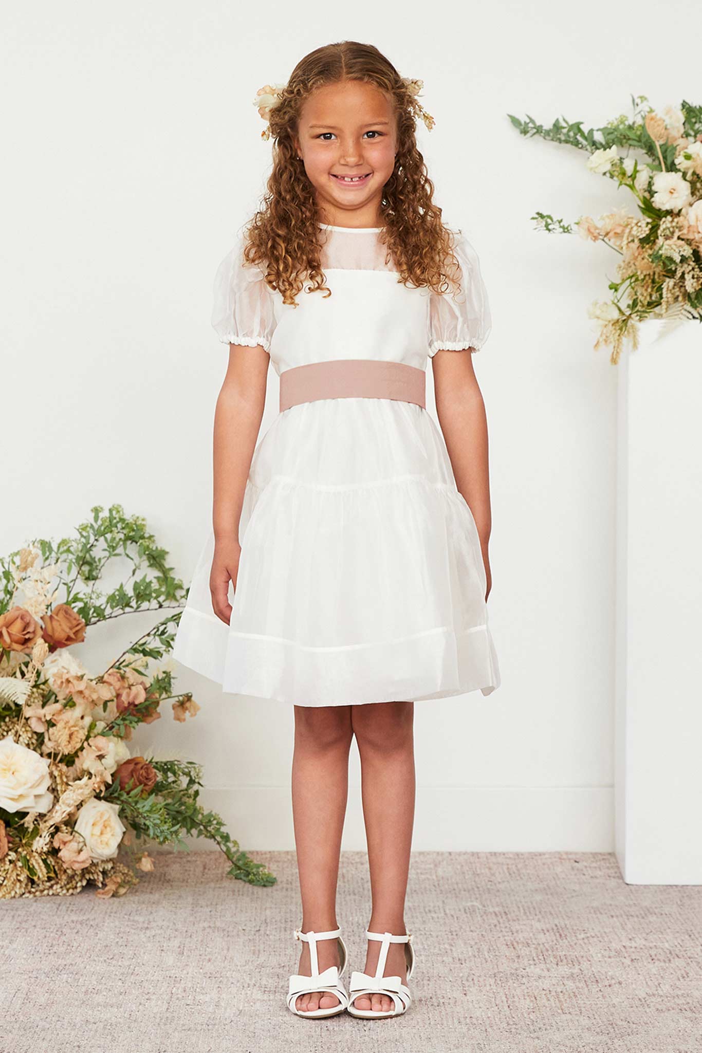 Rose Gold Flower Girl Sash with Bow & Velcro Adjuster | Liz