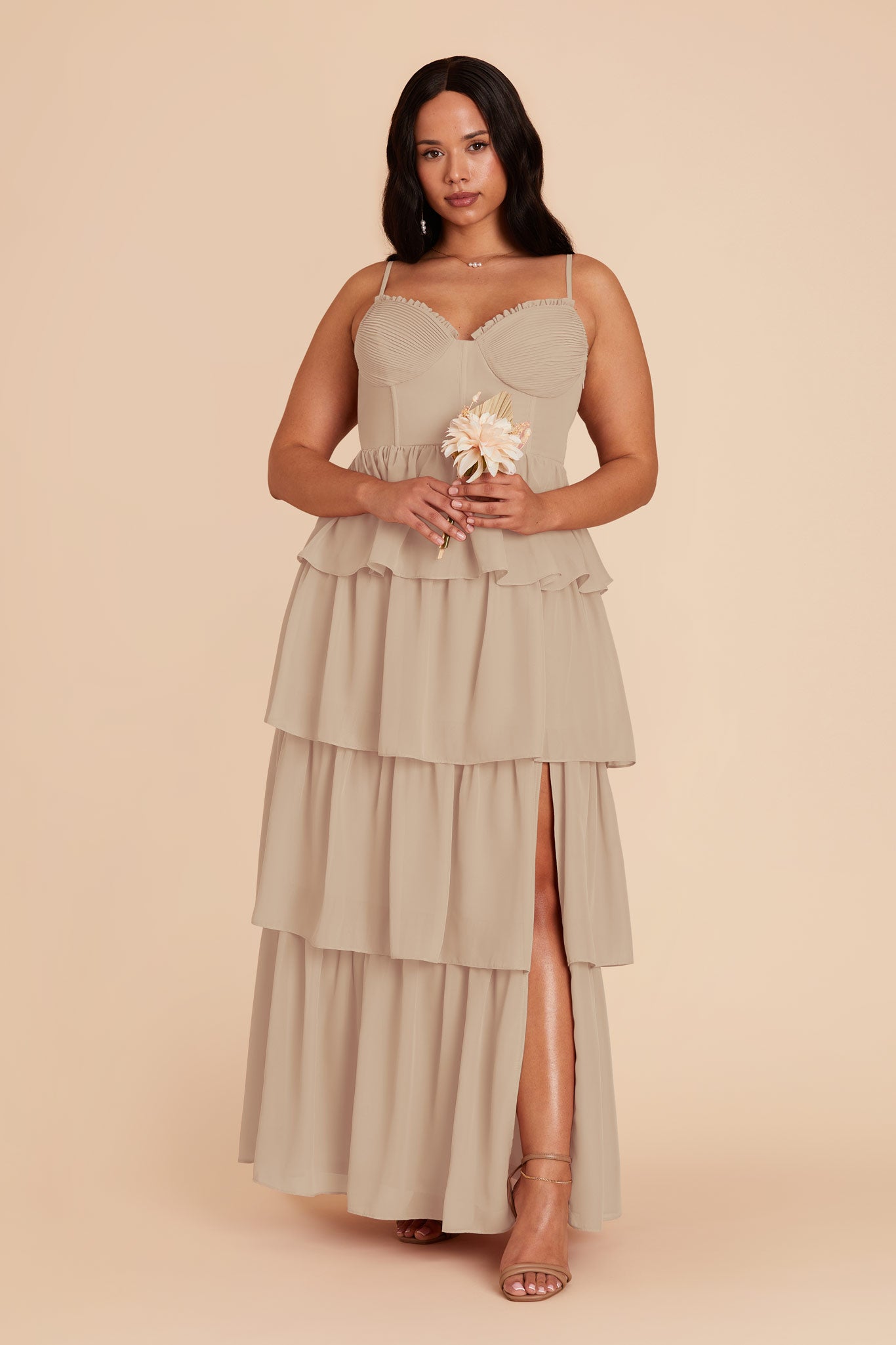 Ruffle Tiered Chiffon Dress for Women | Lola Almond