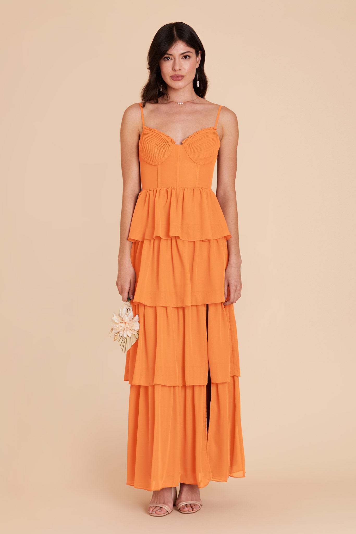 Ruffle Tiered Chiffon Dress for Women | Lola Apricot