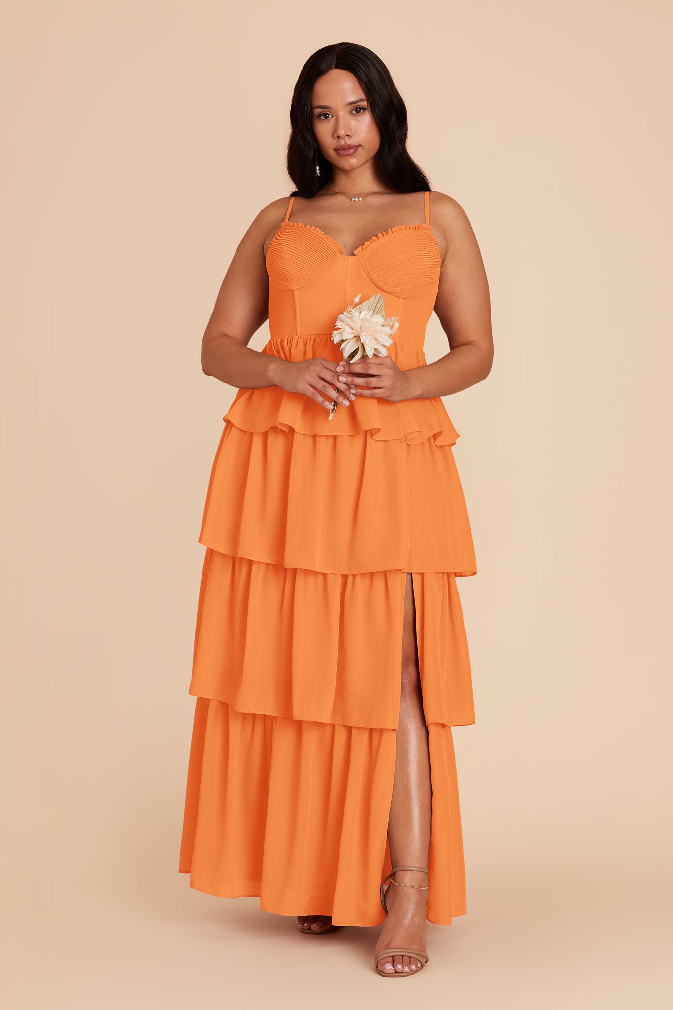Ruffle Tiered Chiffon Dress for Women | Lola Apricot