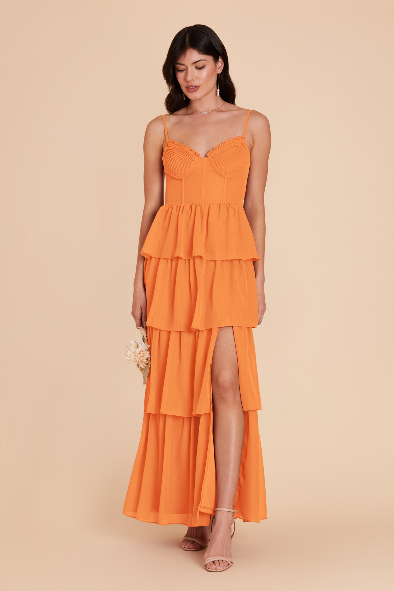 Ruffle Tiered Chiffon Dress for Women | Lola Apricot