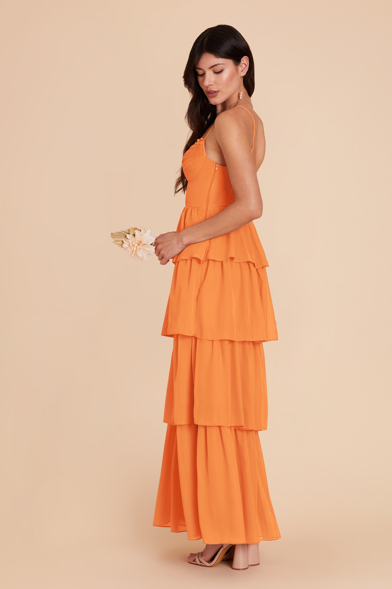 Ruffle Tiered Chiffon Dress for Women | Lola Apricot