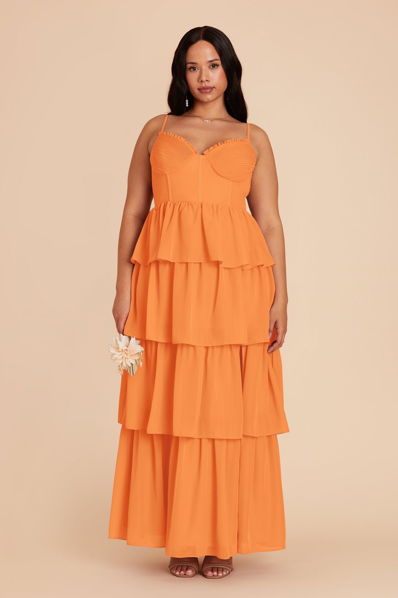 Ruffle Tiered Chiffon Dress for Women | Lola Apricot