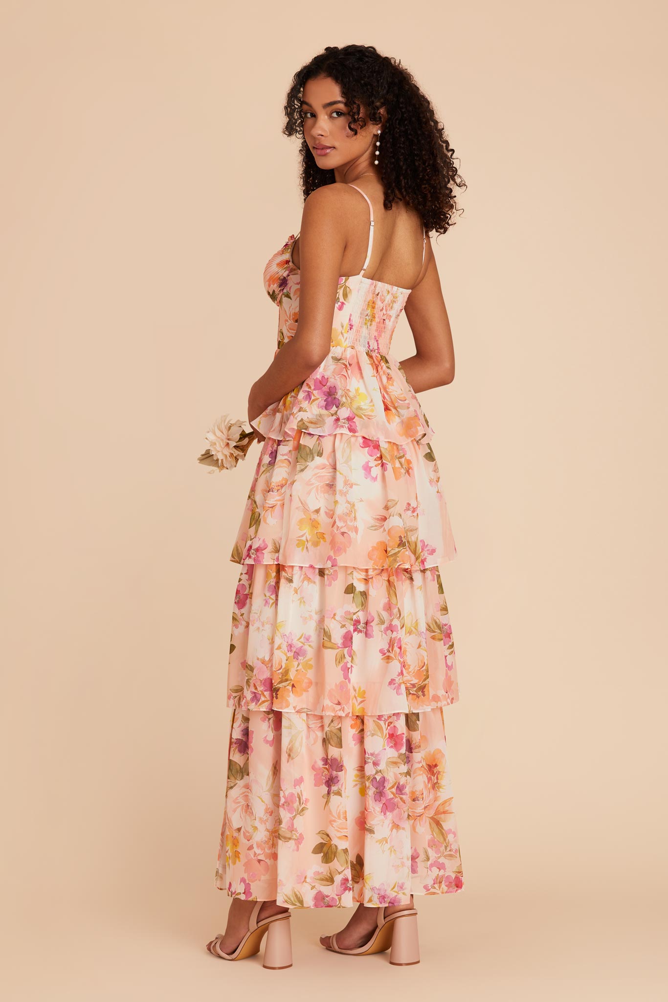 Ruffle Tiered Chiffon Dress - Coral Sunset Peonies | Lola