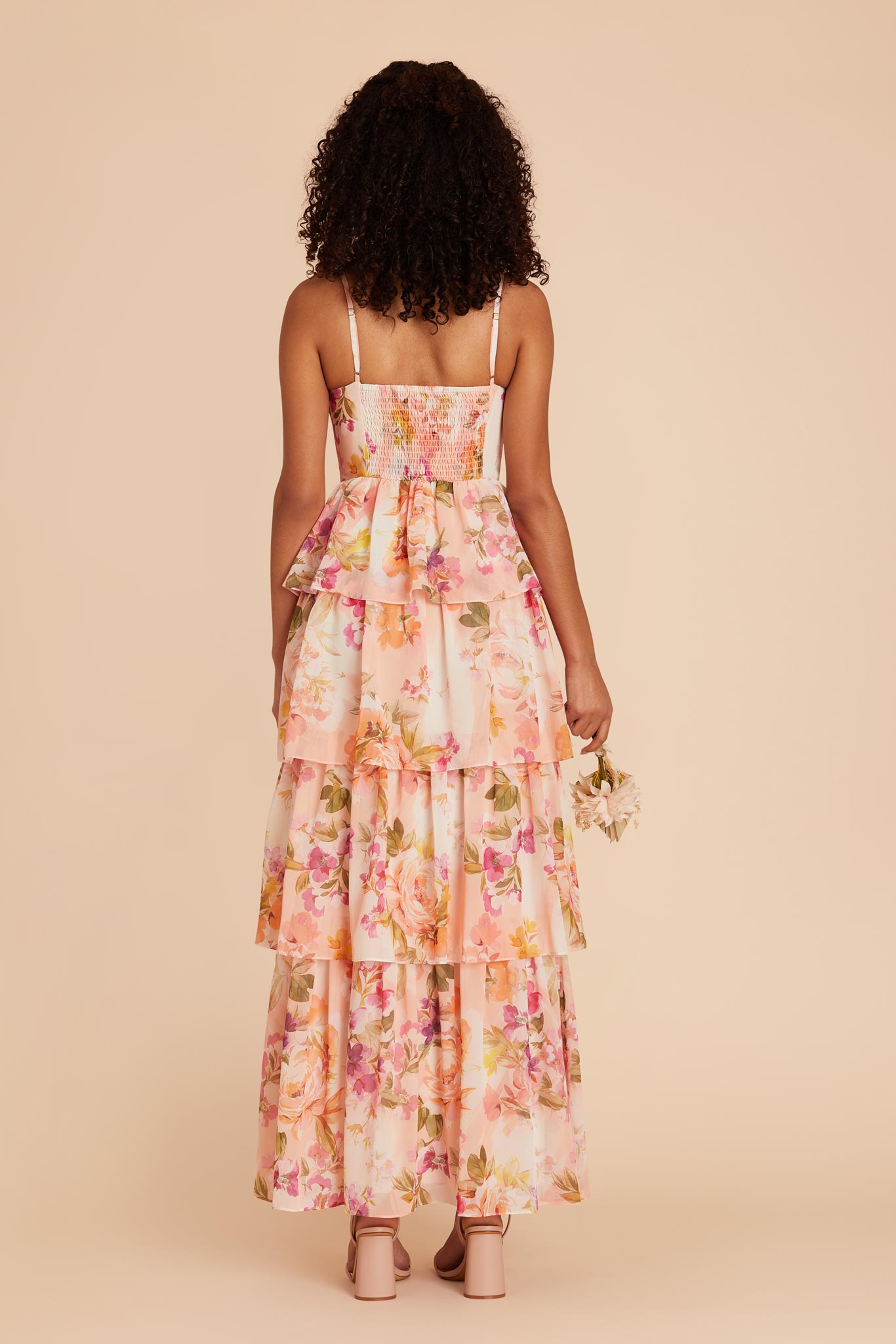 Ruffle Tiered Chiffon Dress - Coral Sunset Peonies | Lola
