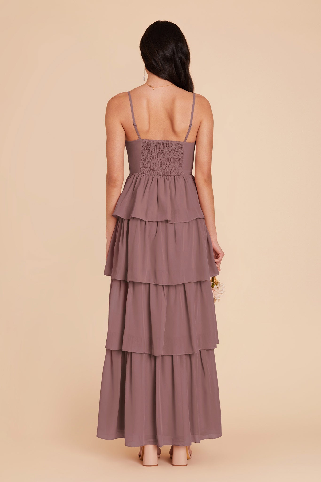 Ruffle Tiered Chiffon Dress in Dark Mauve | Lola