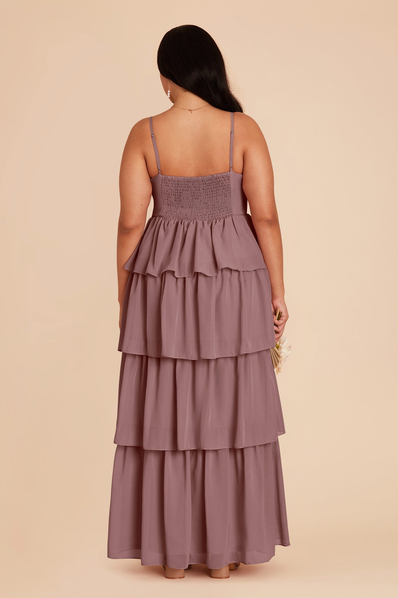 Ruffle Tiered Chiffon Dress in Dark Mauve | Lola