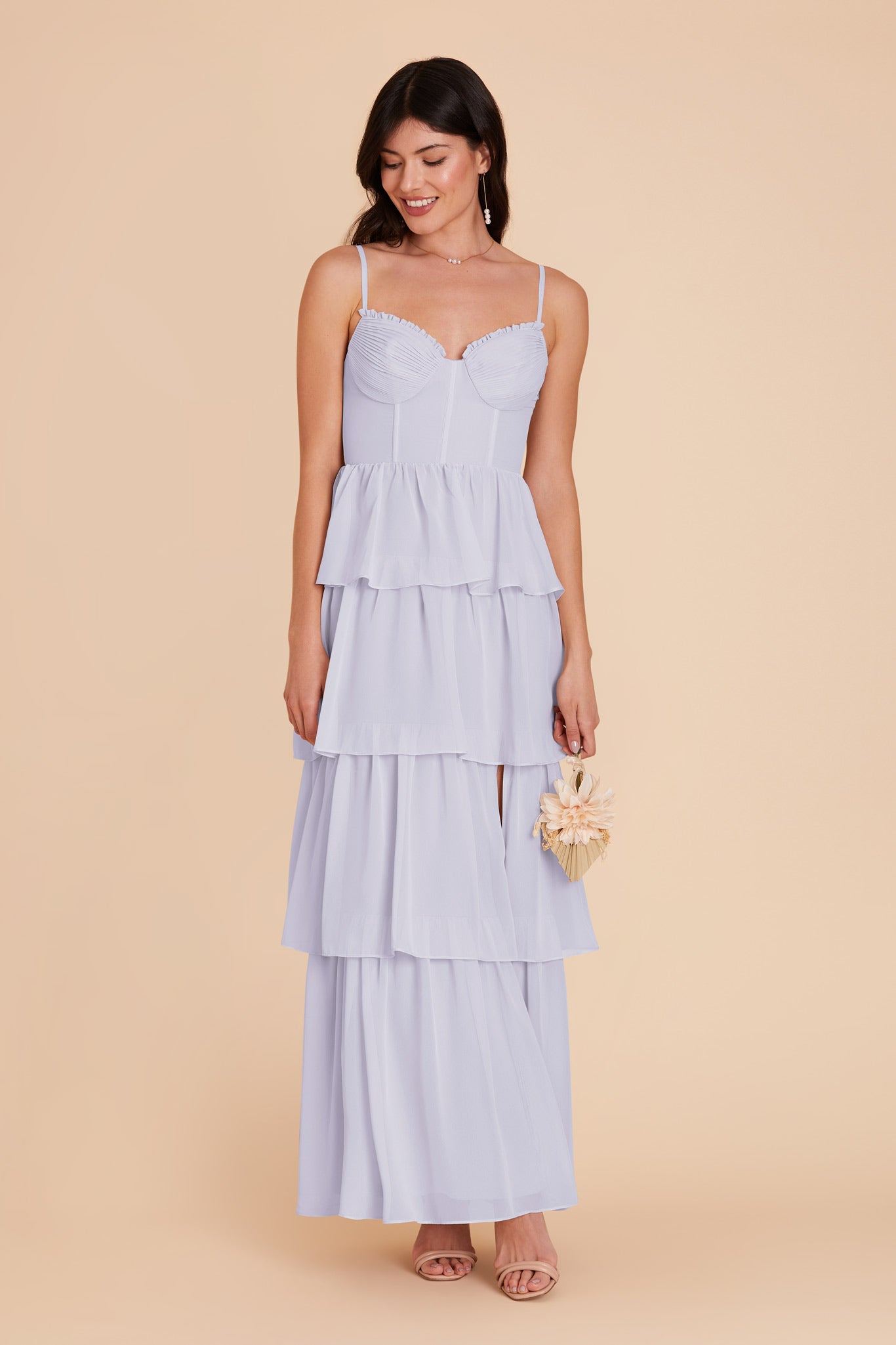 Ruffle Tiered Chiffon Dress in Periwinkle Blue | Lola