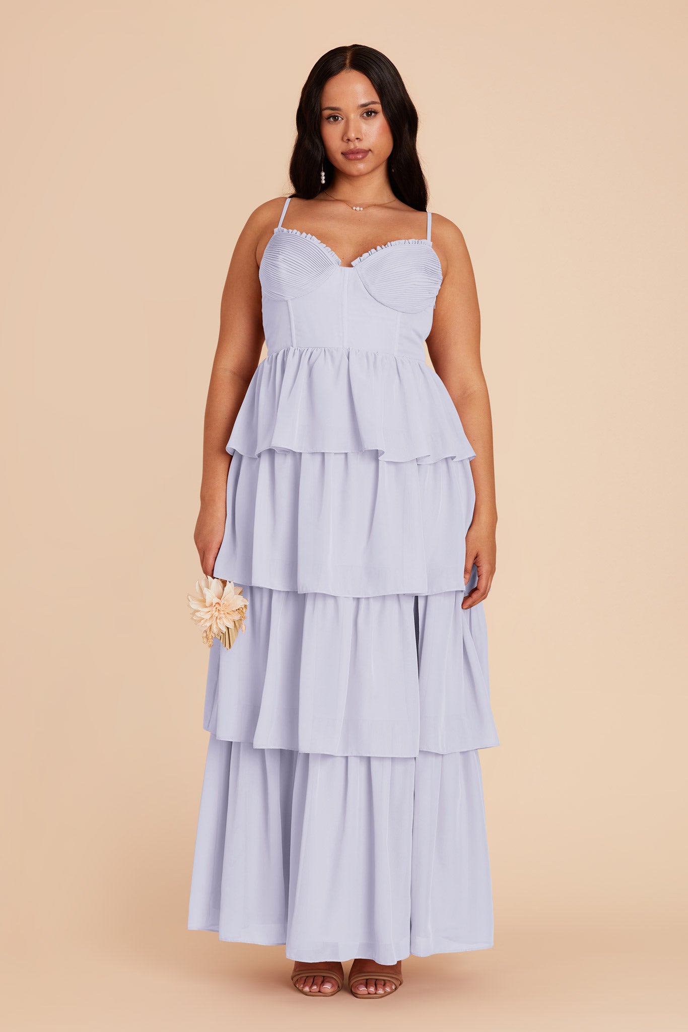 Ruffle Tiered Chiffon Dress in Periwinkle Blue | Lola