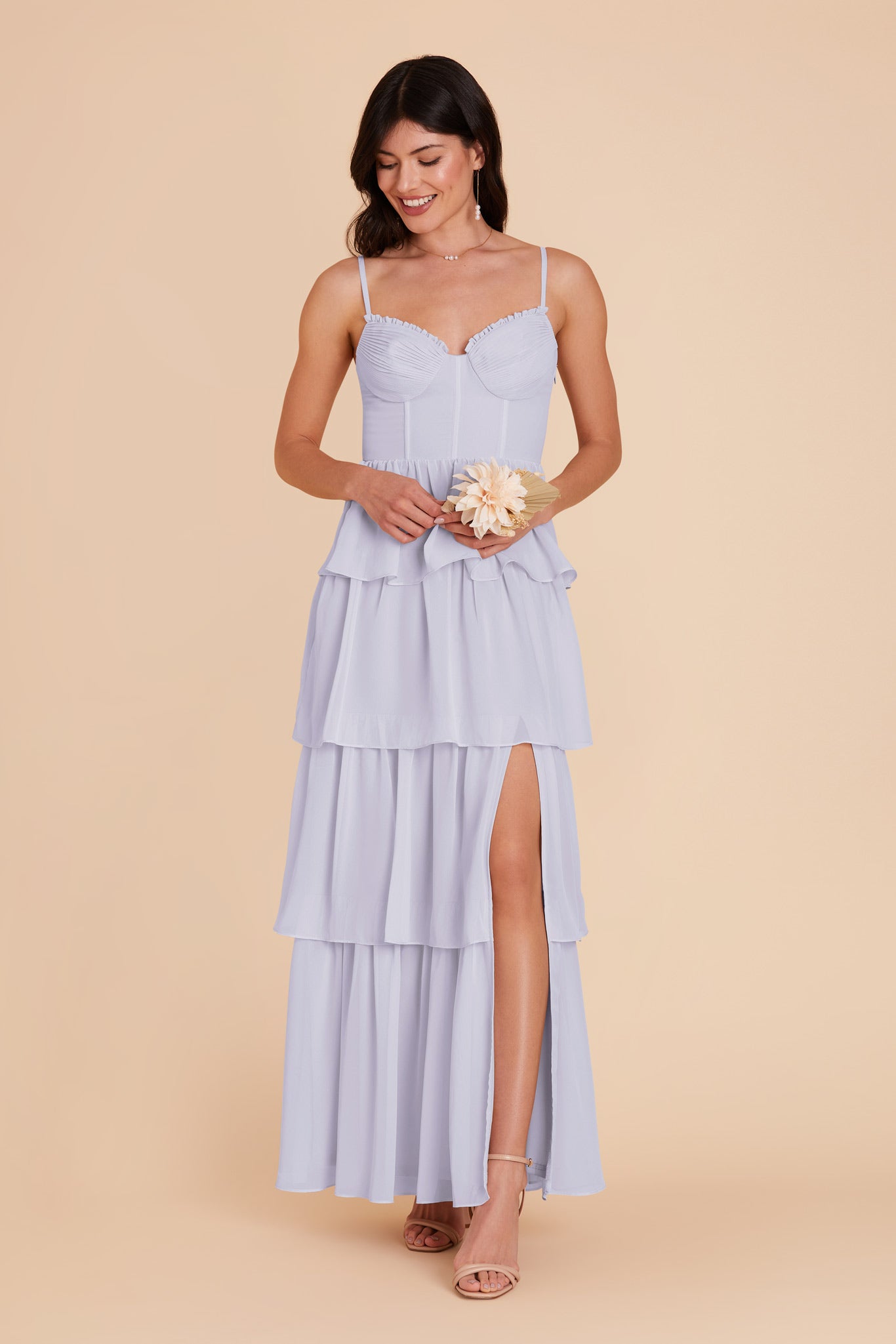 Ruffle Tiered Chiffon Dress in Periwinkle Blue | Lola