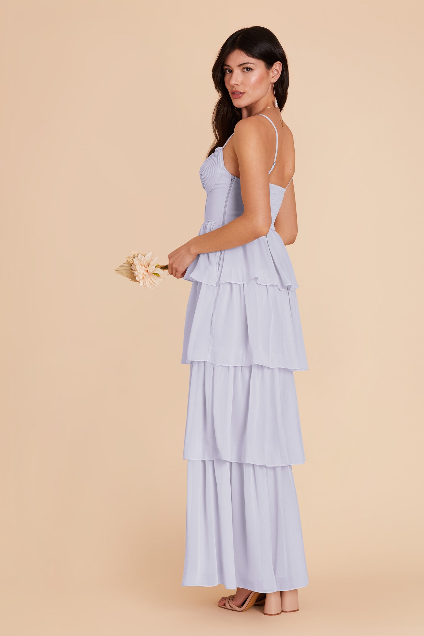 Ruffle Tiered Chiffon Dress in Periwinkle Blue | Lola