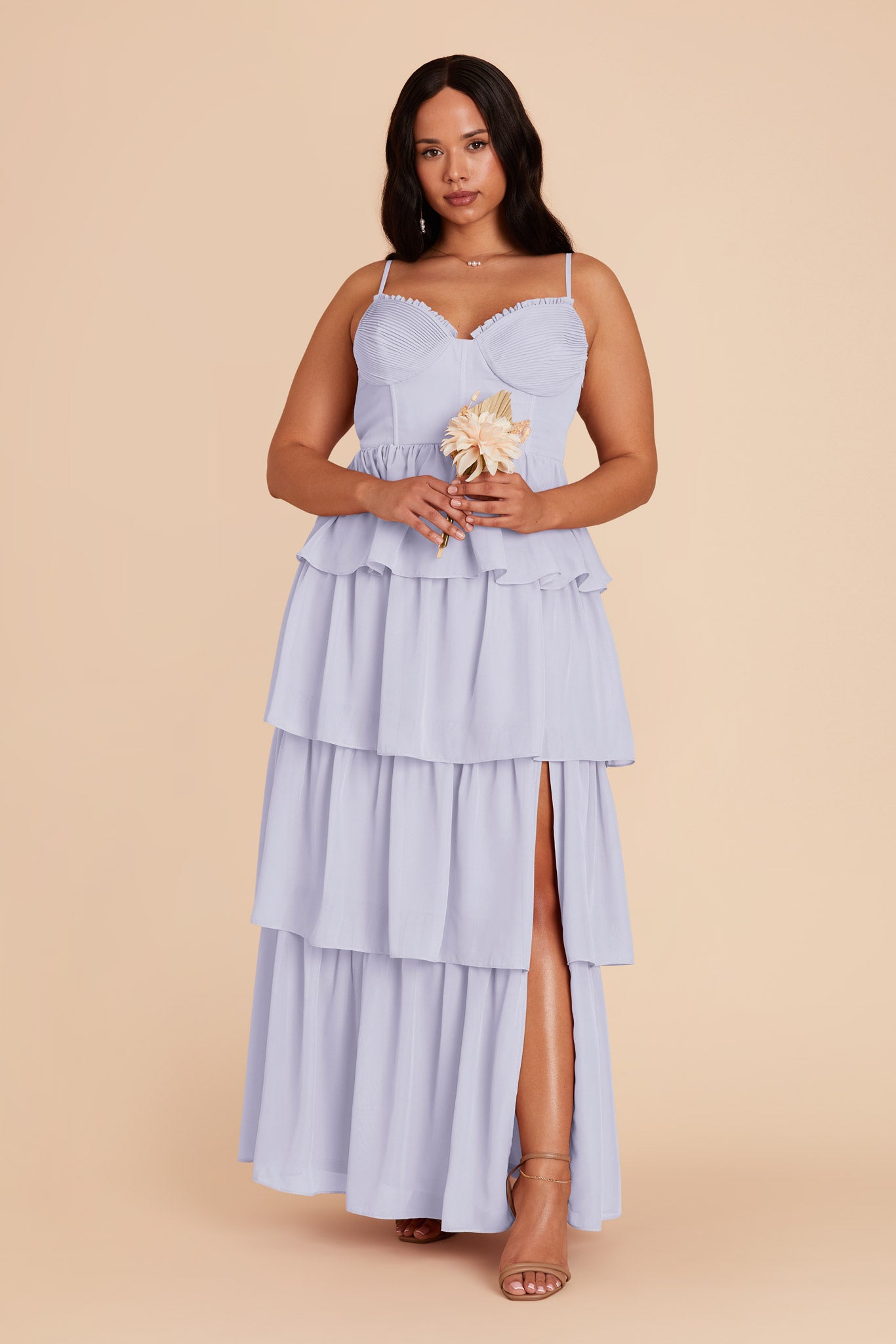 Ruffle Tiered Chiffon Dress in Periwinkle Blue | Lola