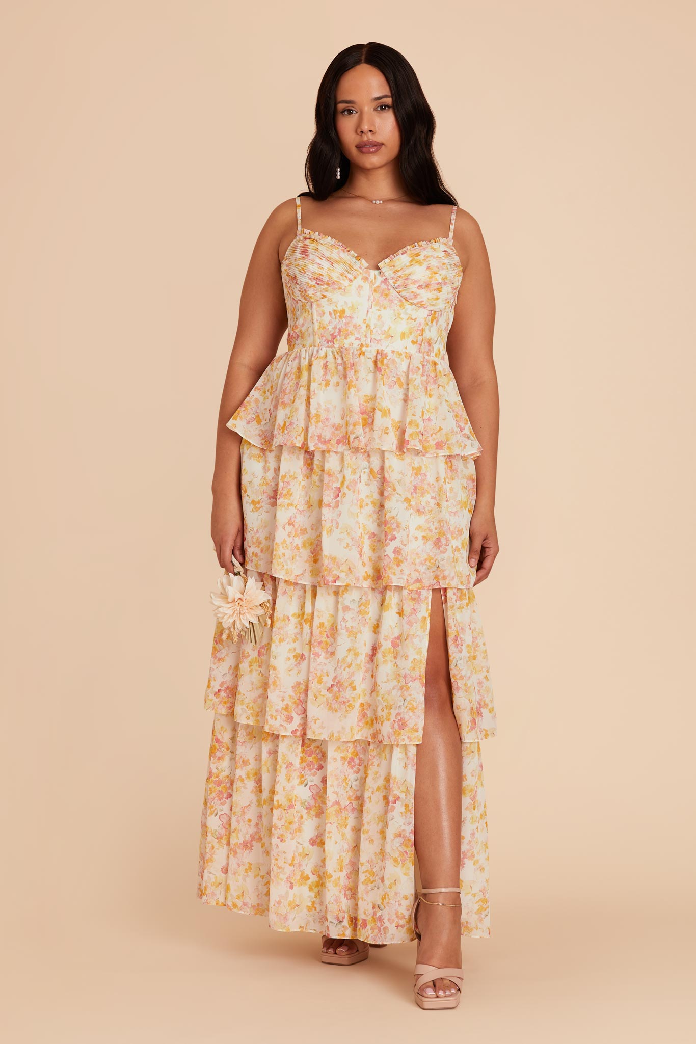 Flowy Chiffon Dress with Ruffles & Floral Print | Lola