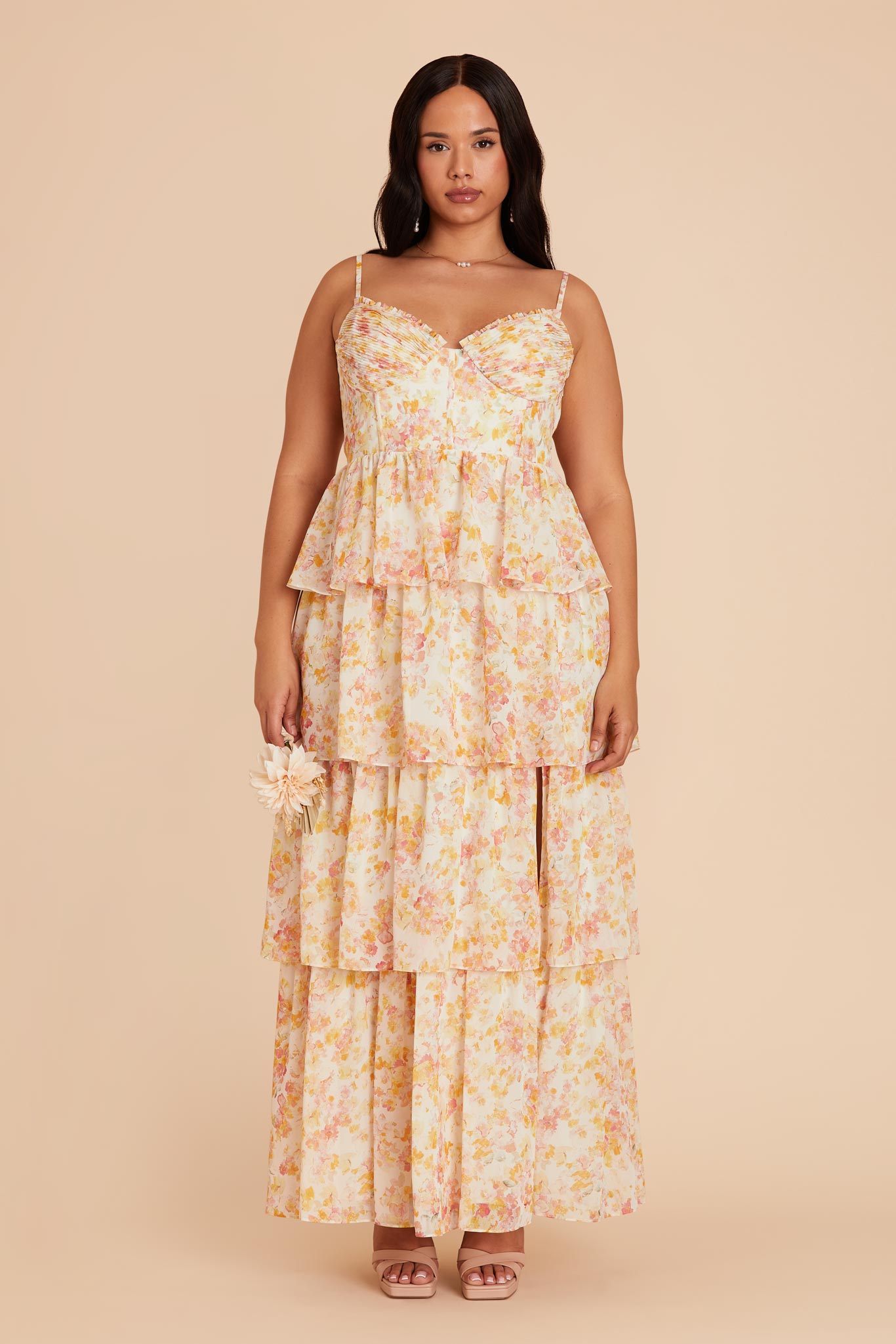 Flowy Chiffon Dress with Ruffles & Floral Print | Lola
