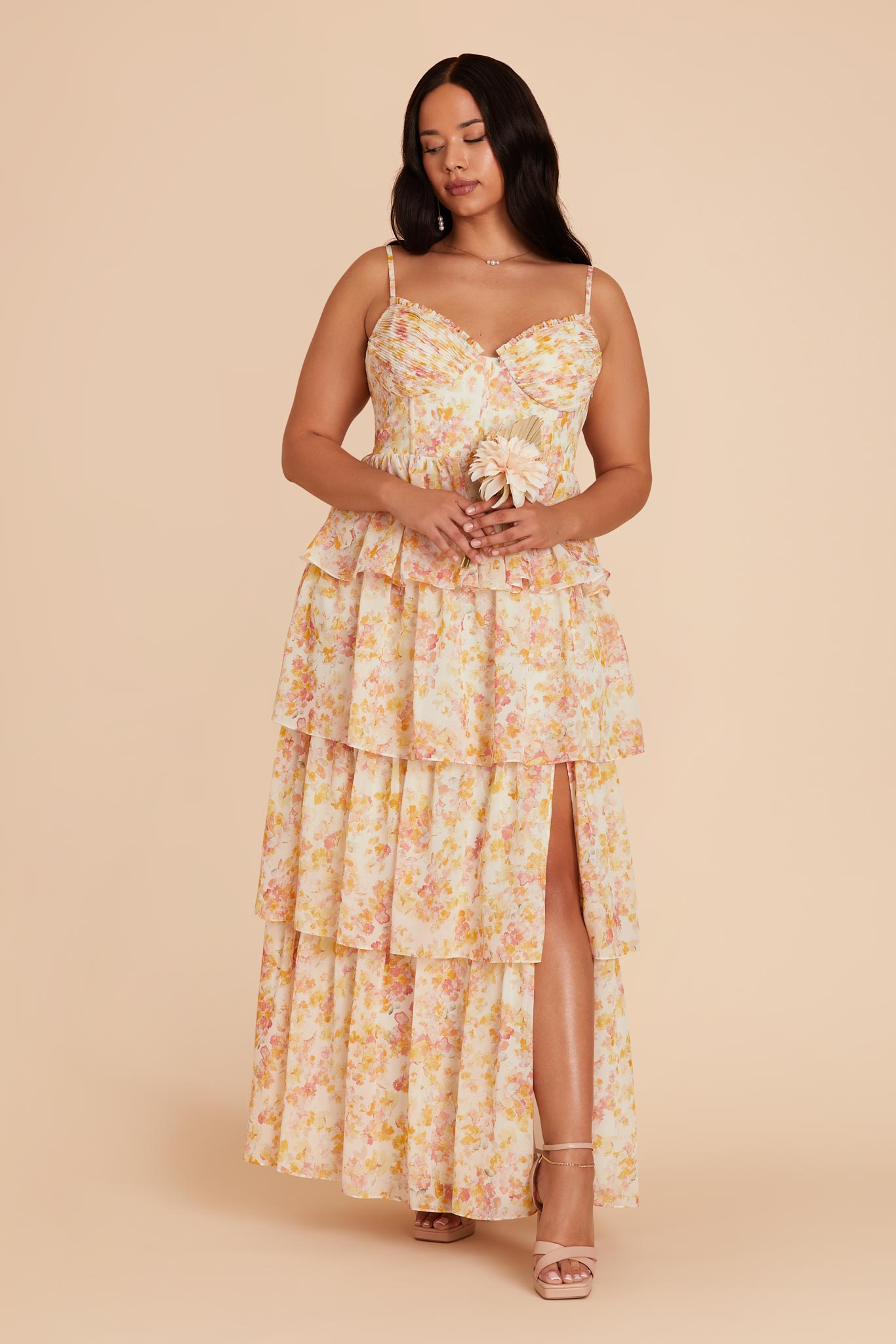 Flowy Chiffon Dress with Ruffles & Floral Print | Lola