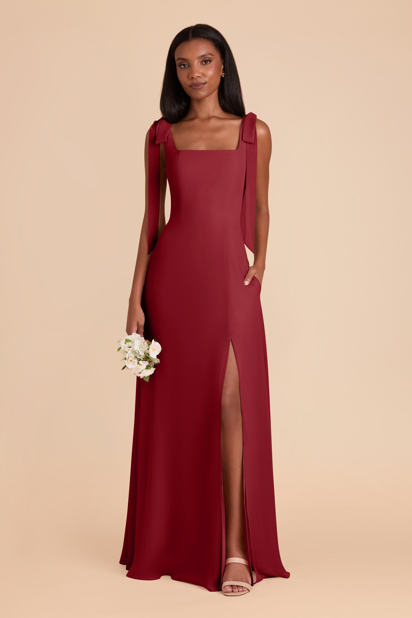 Chiffon Convertible Dress with Bows | Alex Burgundy