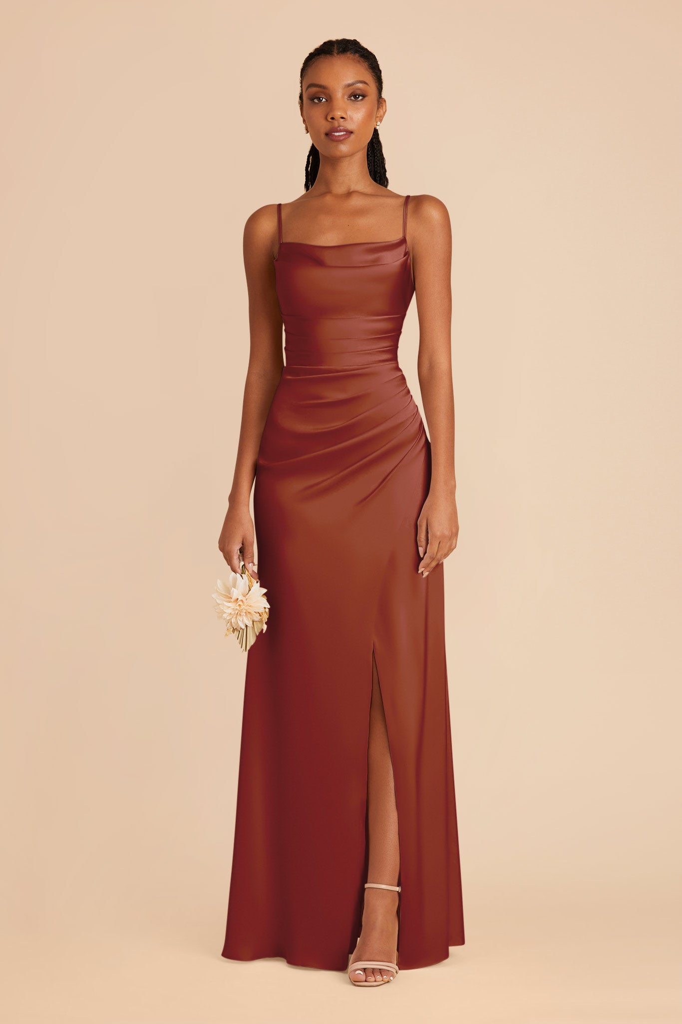Matte Satin Bridesmaid Dress with Mermaid Skirt & Cowl Neck | Lydia