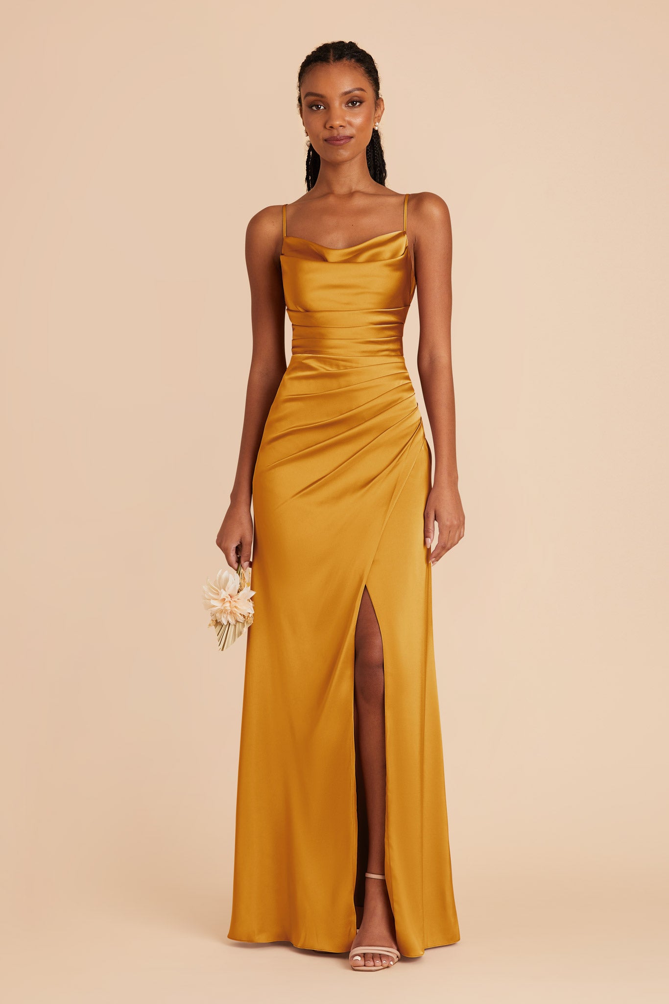 Matte Satin Bridesmaid Dress with Mermaid Skirt & Cowl Neck | Lydia