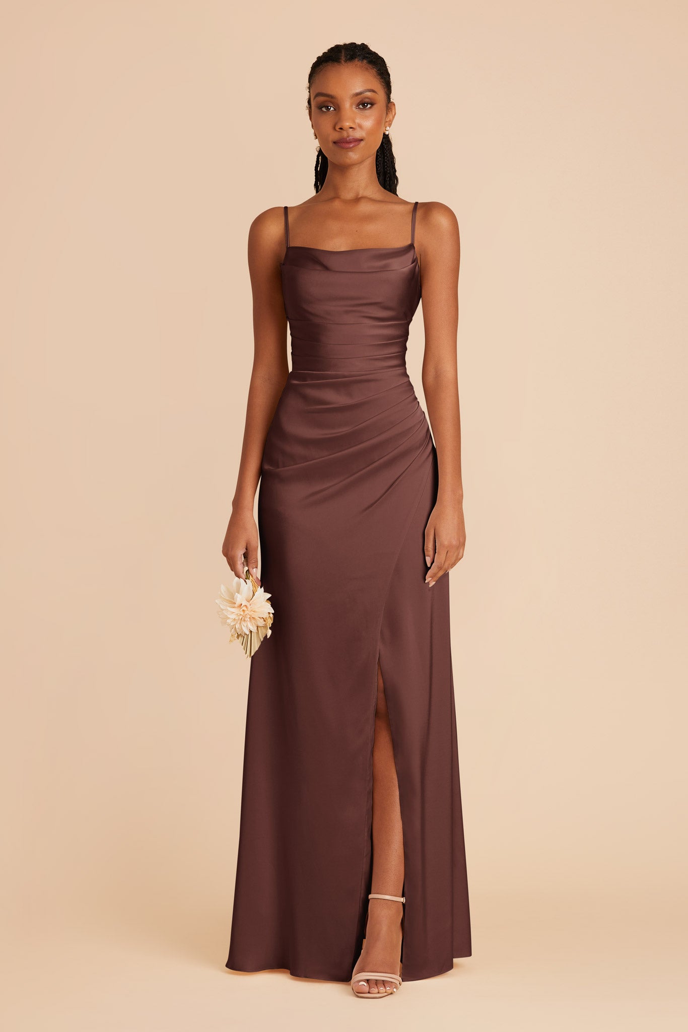 Chocolate Brown Satin Bridesmaid Dress | Lydia Matte Mermaid Gown