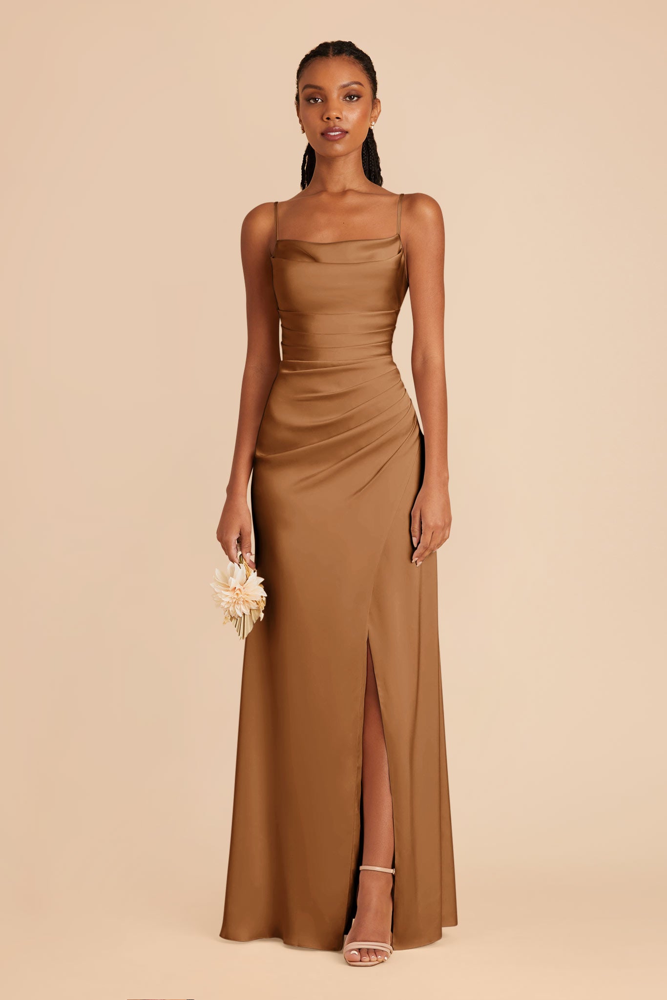 Matte Satin Bridesmaid Dress with Cowl Neck | Lydia - Copper