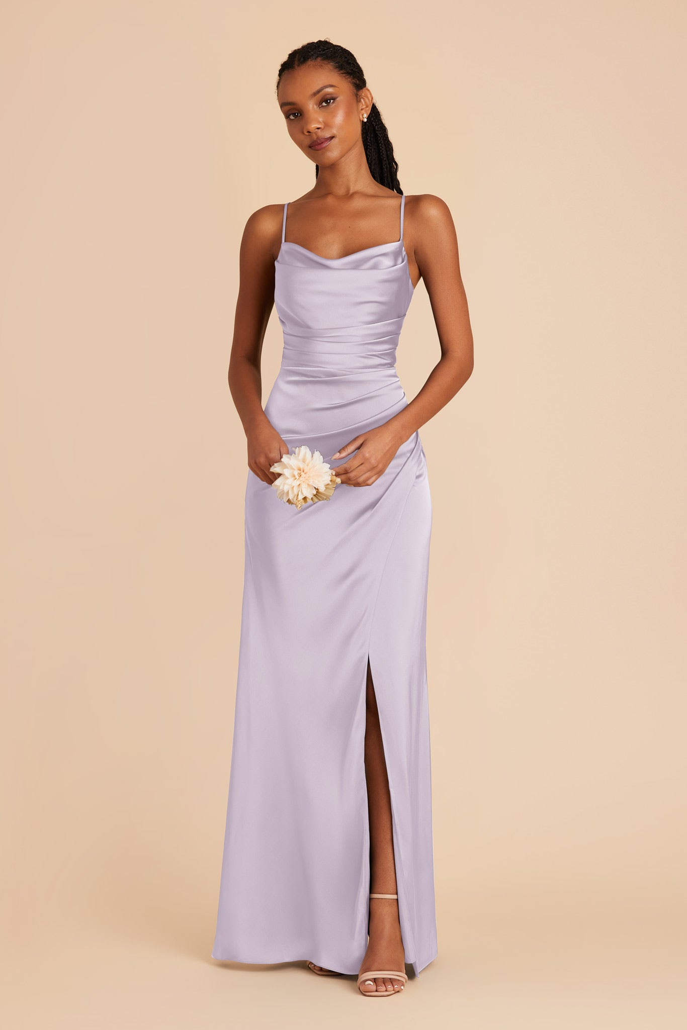 Matte Satin Bridesmaid Dress with Mermaid Skirt & Cowl Neck | Lydia