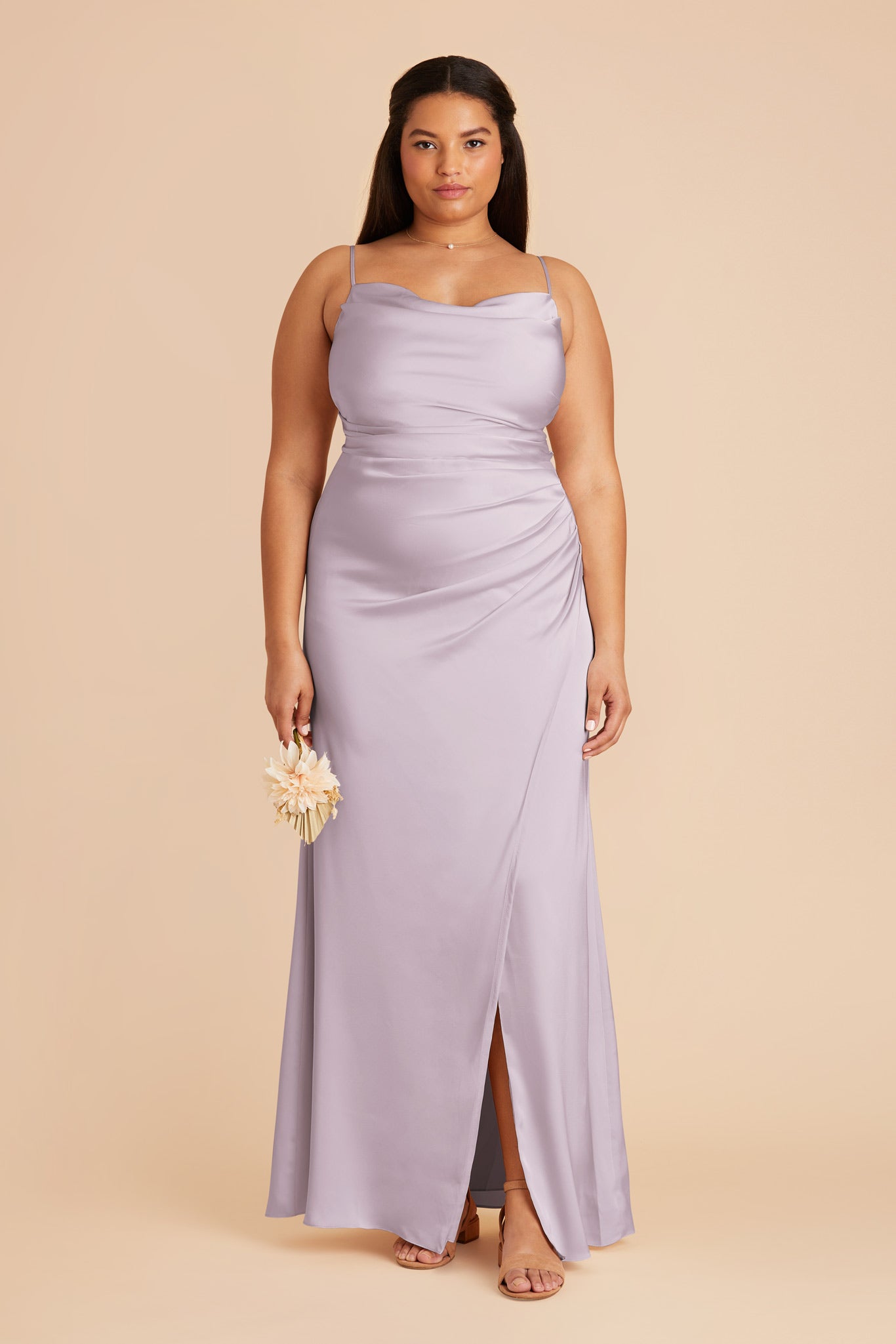Matte Satin Bridesmaid Dress with Mermaid Skirt & Cowl Neck | Lydia
