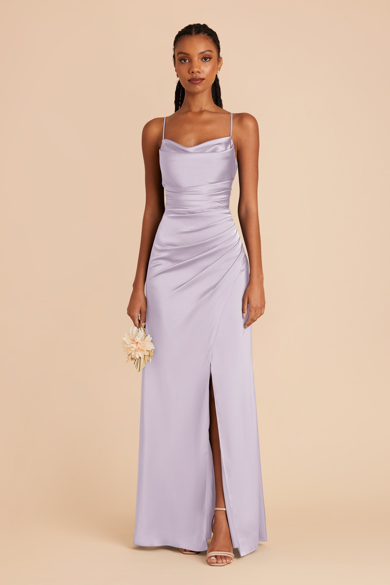 Matte Satin Bridesmaid Dress with Mermaid Skirt & Cowl Neck | Lydia