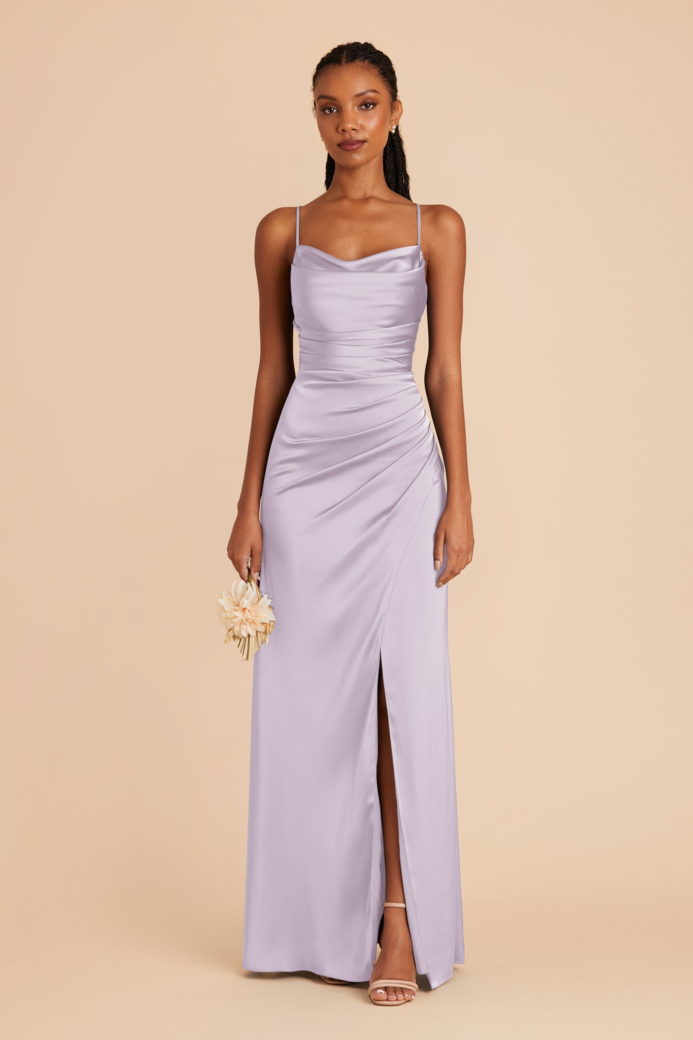 Matte Satin Bridesmaid Dress with Mermaid Skirt & Cowl Neck | Lydia