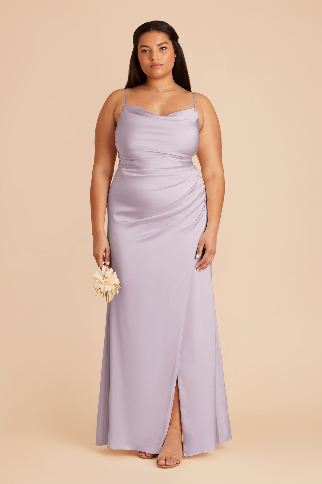 Matte Satin Bridesmaid Dress with Mermaid Skirt & Cowl Neck | Lydia
