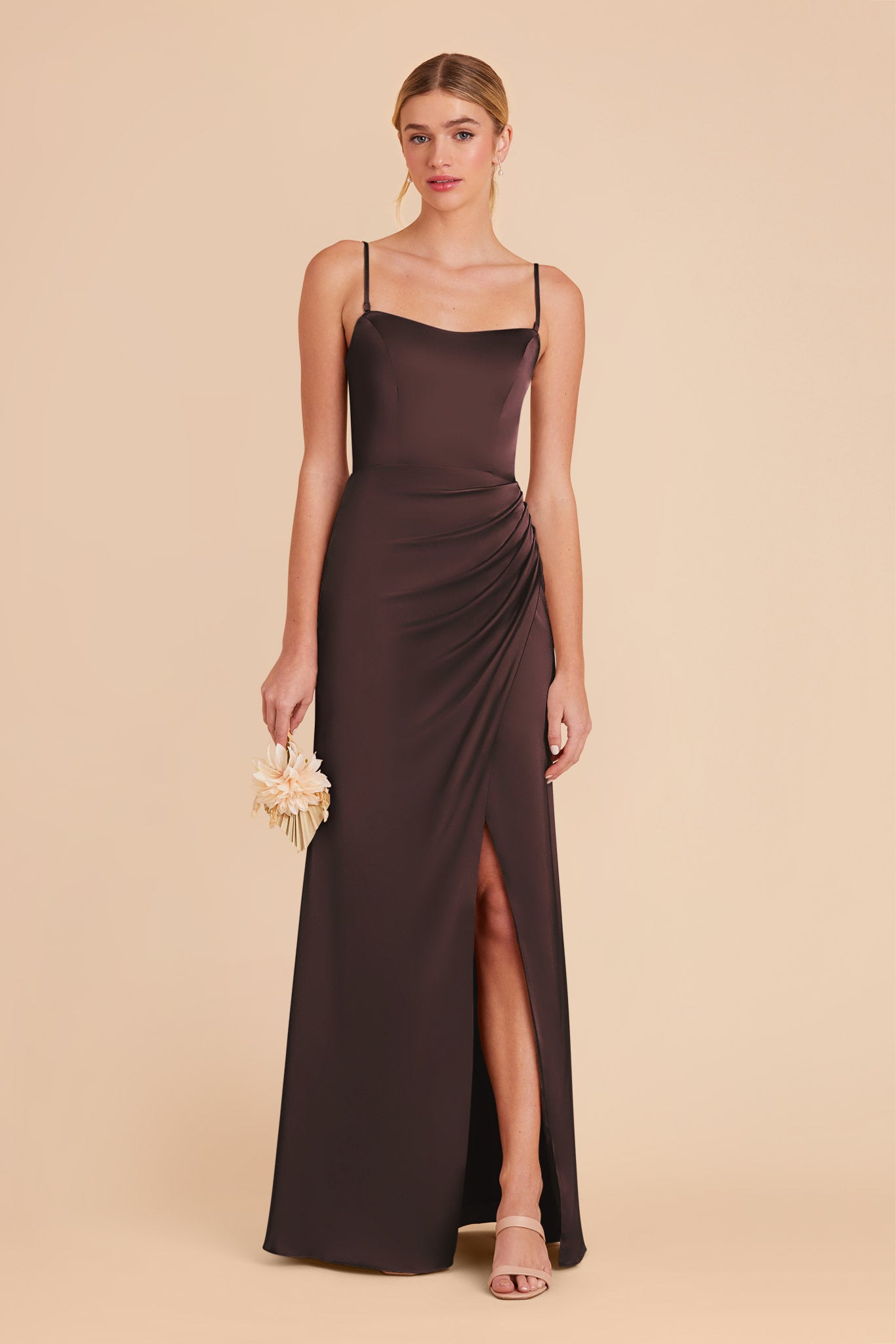 Corset Satin Dress with Removable Straps | Anne Matte Espresso