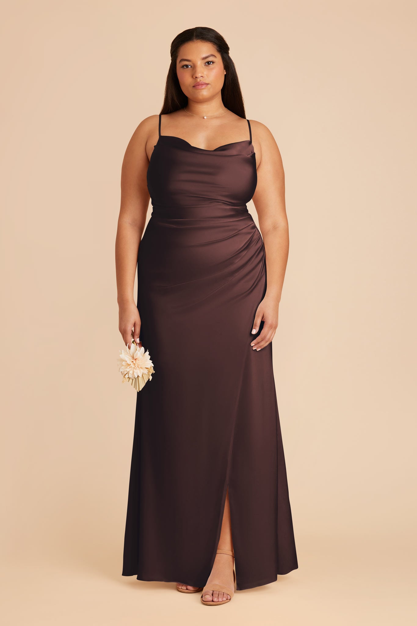 Matte Satin Bridesmaid Dress with Mermaid Skirt & Cowl Neck | Lydia