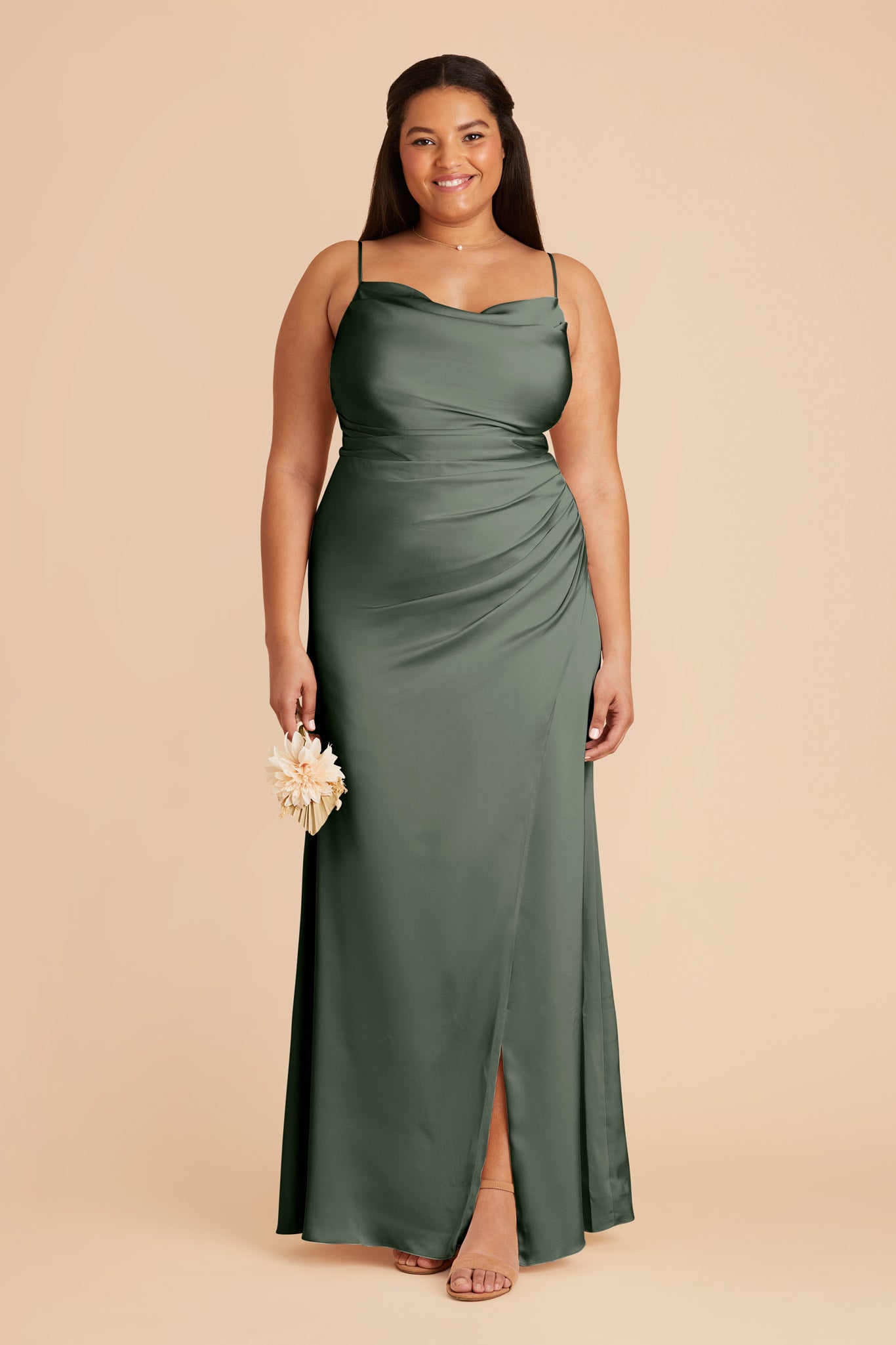 Matte Satin Bridesmaid Dress with Cowl Neck | Lydia - Eucalyptus