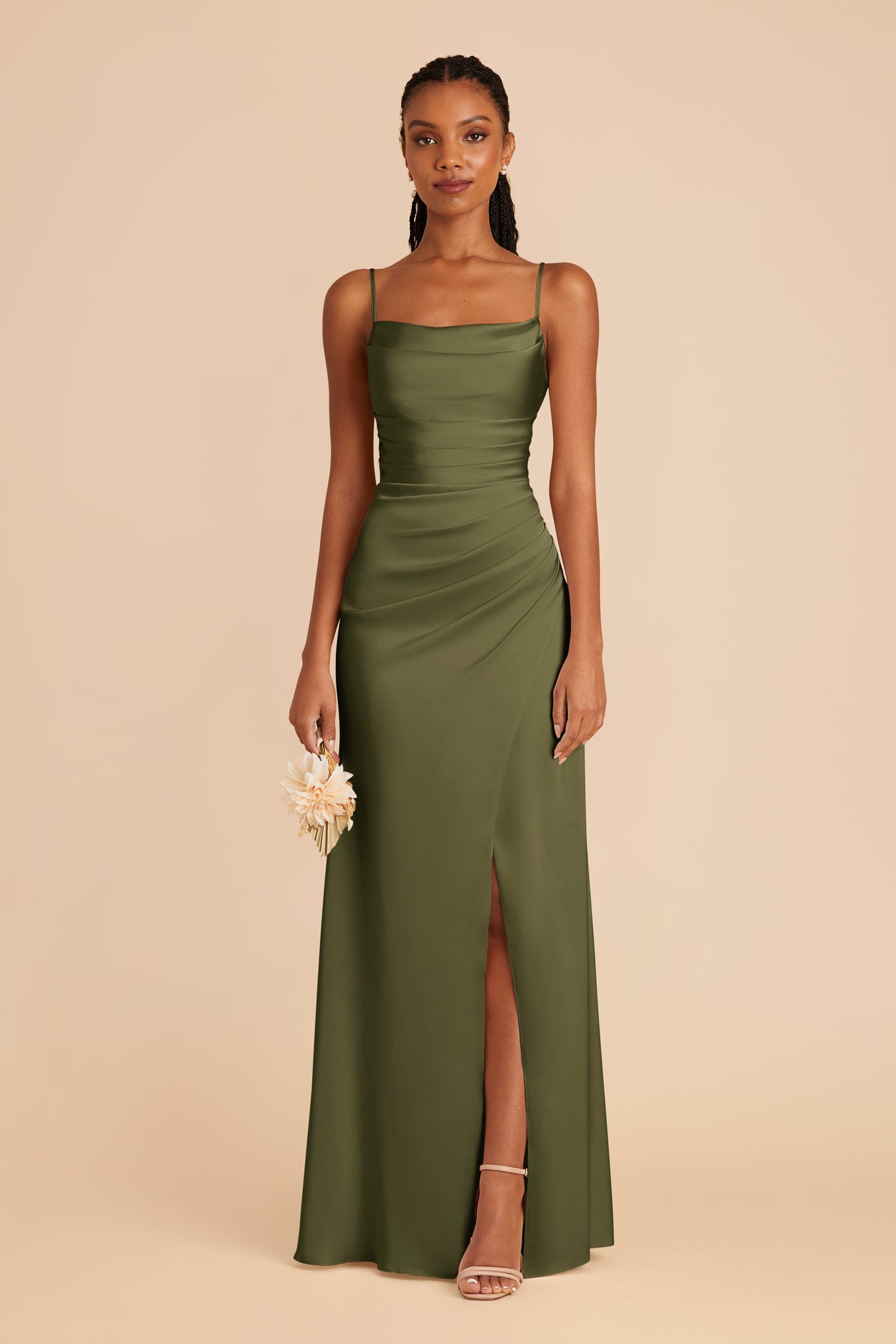 Matte Satin Bridesmaid Dress with Mermaid Skirt & Cowl Neck | Lydia