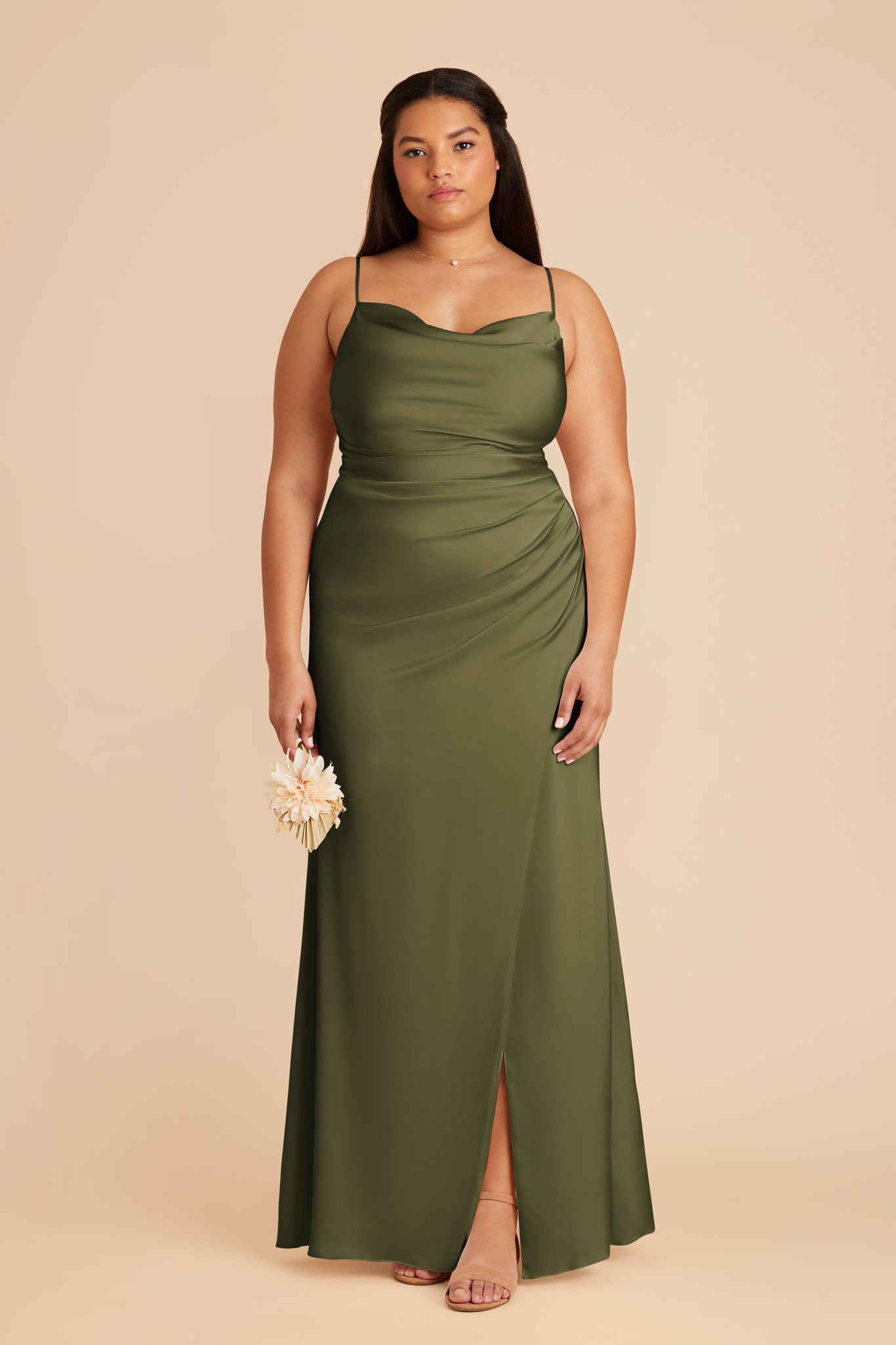 Matte Satin Bridesmaid Dress with Mermaid Skirt & Cowl Neck | Lydia