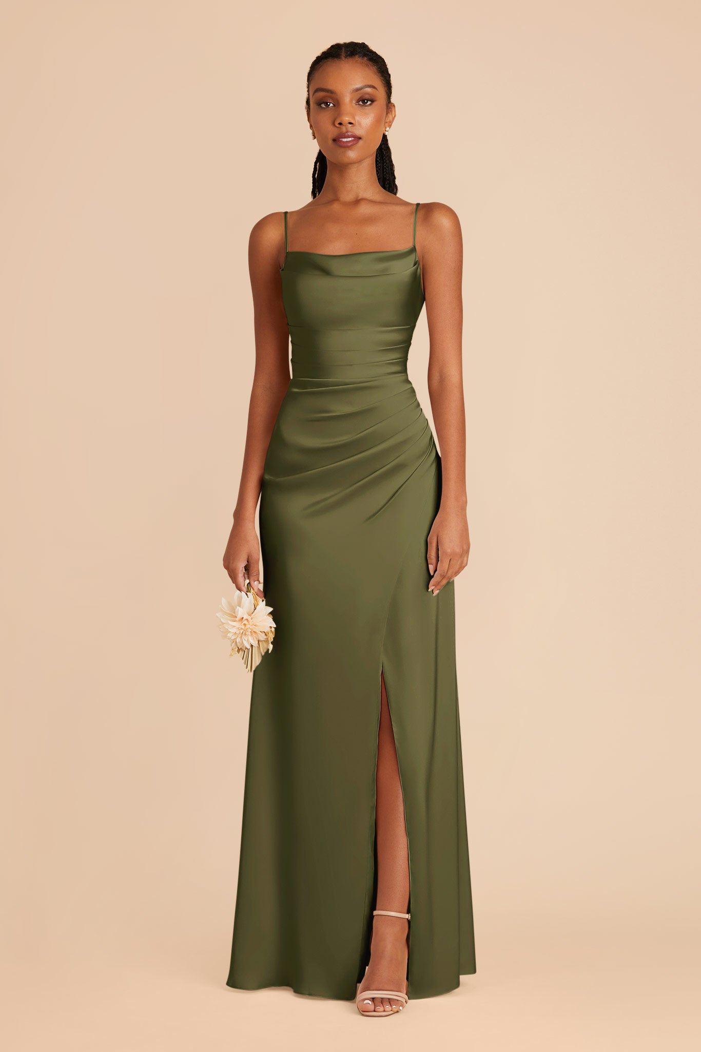 Matte Satin Bridesmaid Dress with Mermaid Skirt & Cowl Neck | Lydia