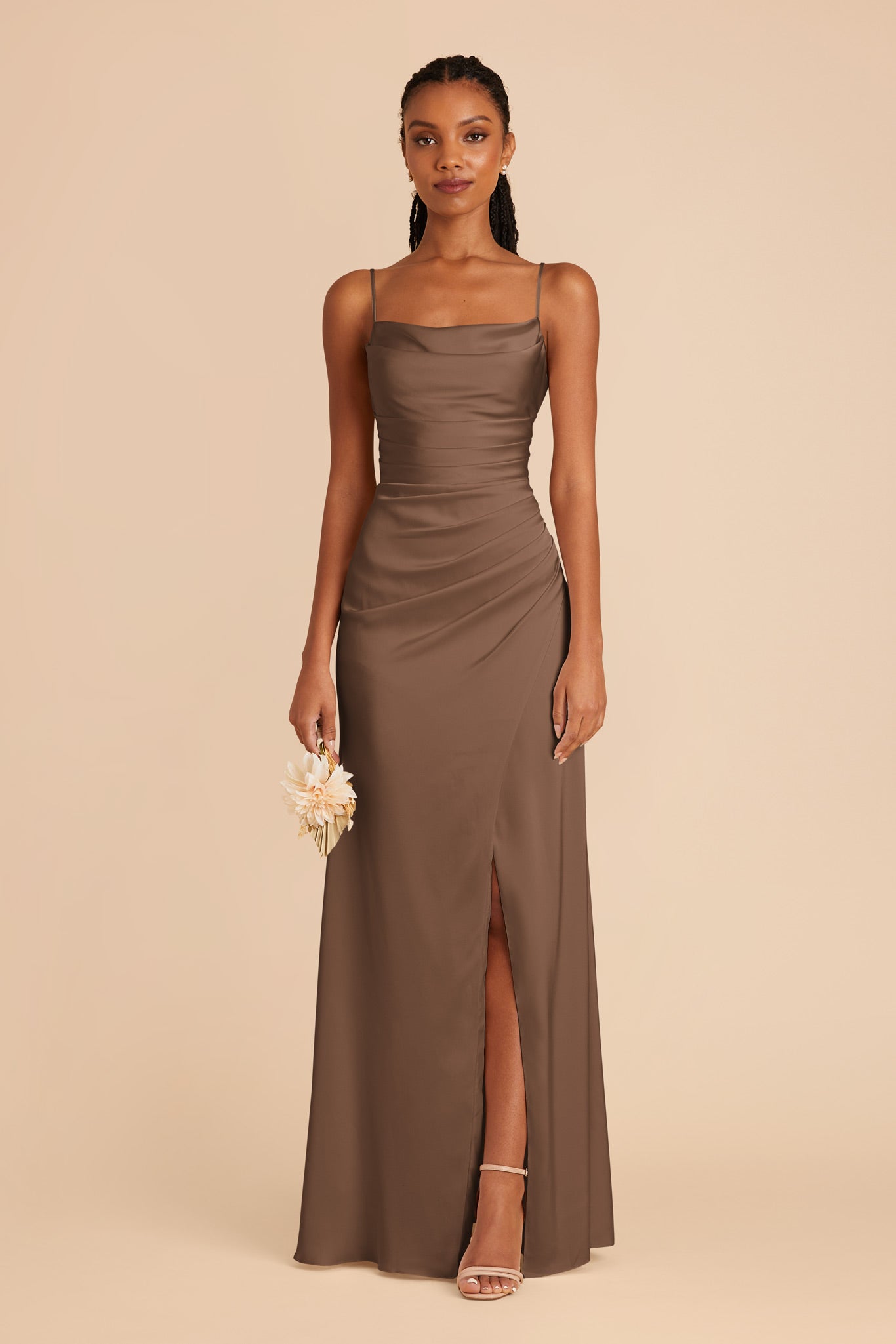 Matte Satin Bridesmaid Dress with Mermaid Skirt & Cowl Neck | Lydia