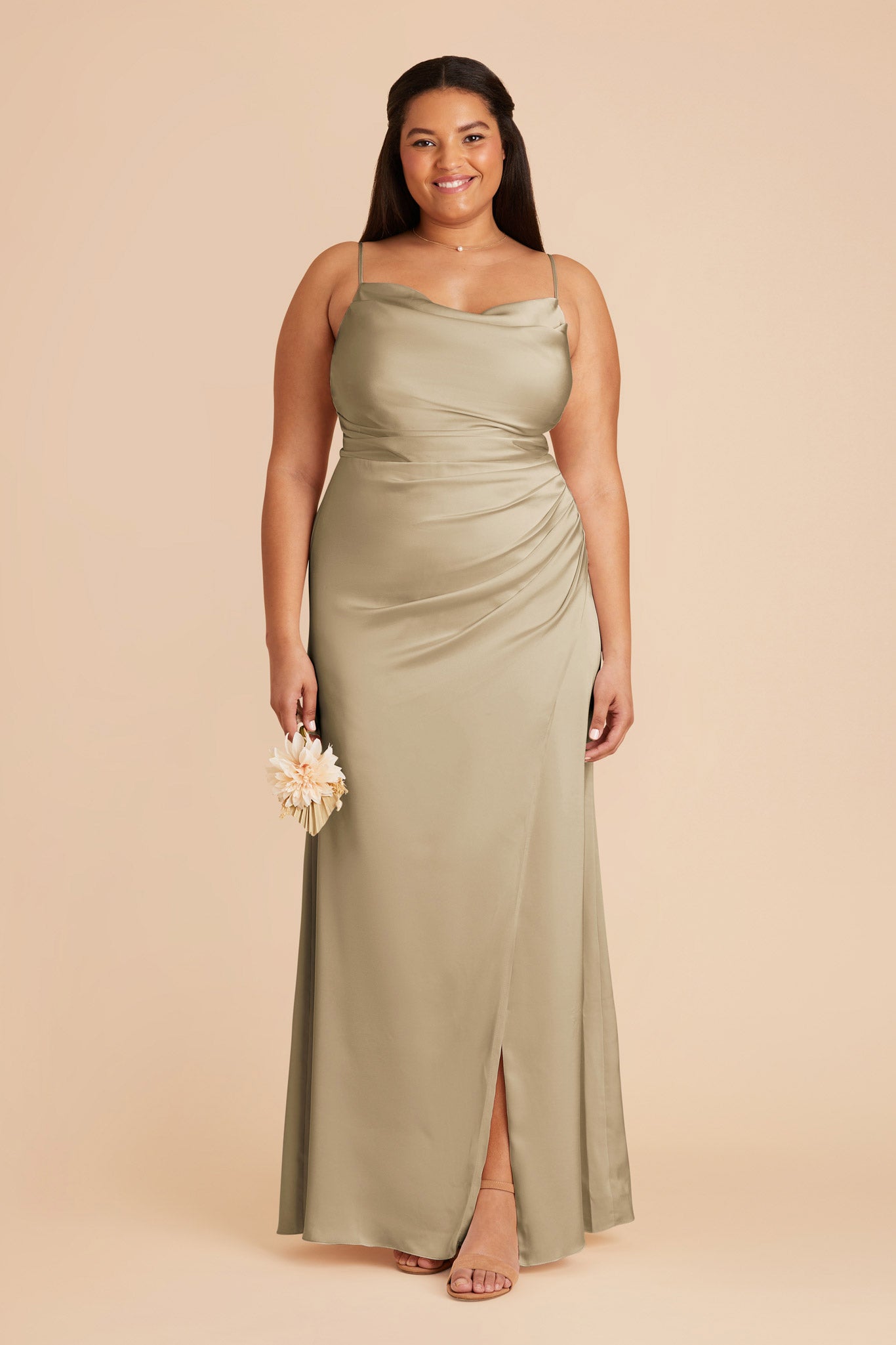 Moss Green Satin Bridesmaid Dress with Mermaid Skirt | Lydia