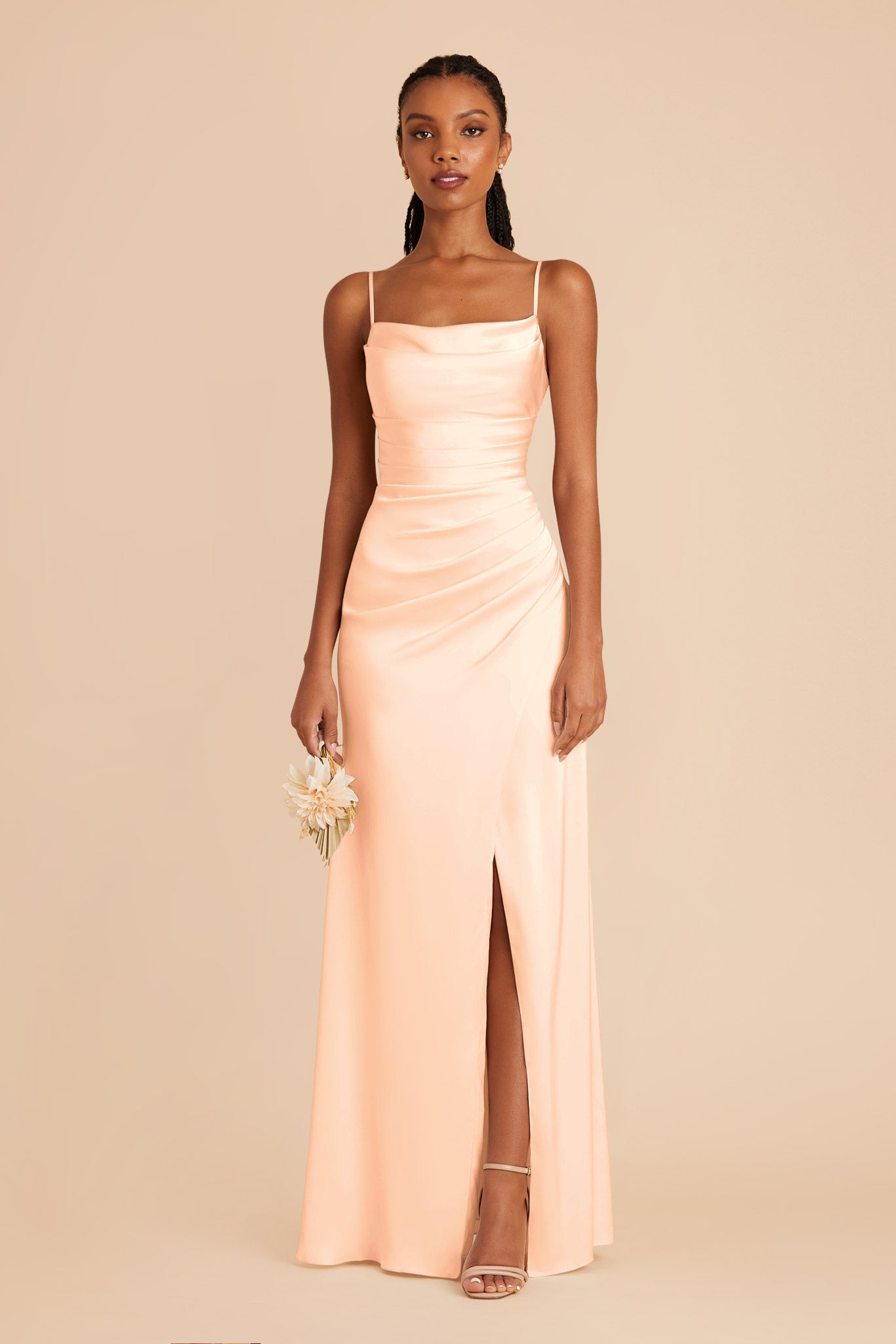 Matte Satin Bridesmaid Dress with Mermaid Skirt & Cowl Neck | Lydia