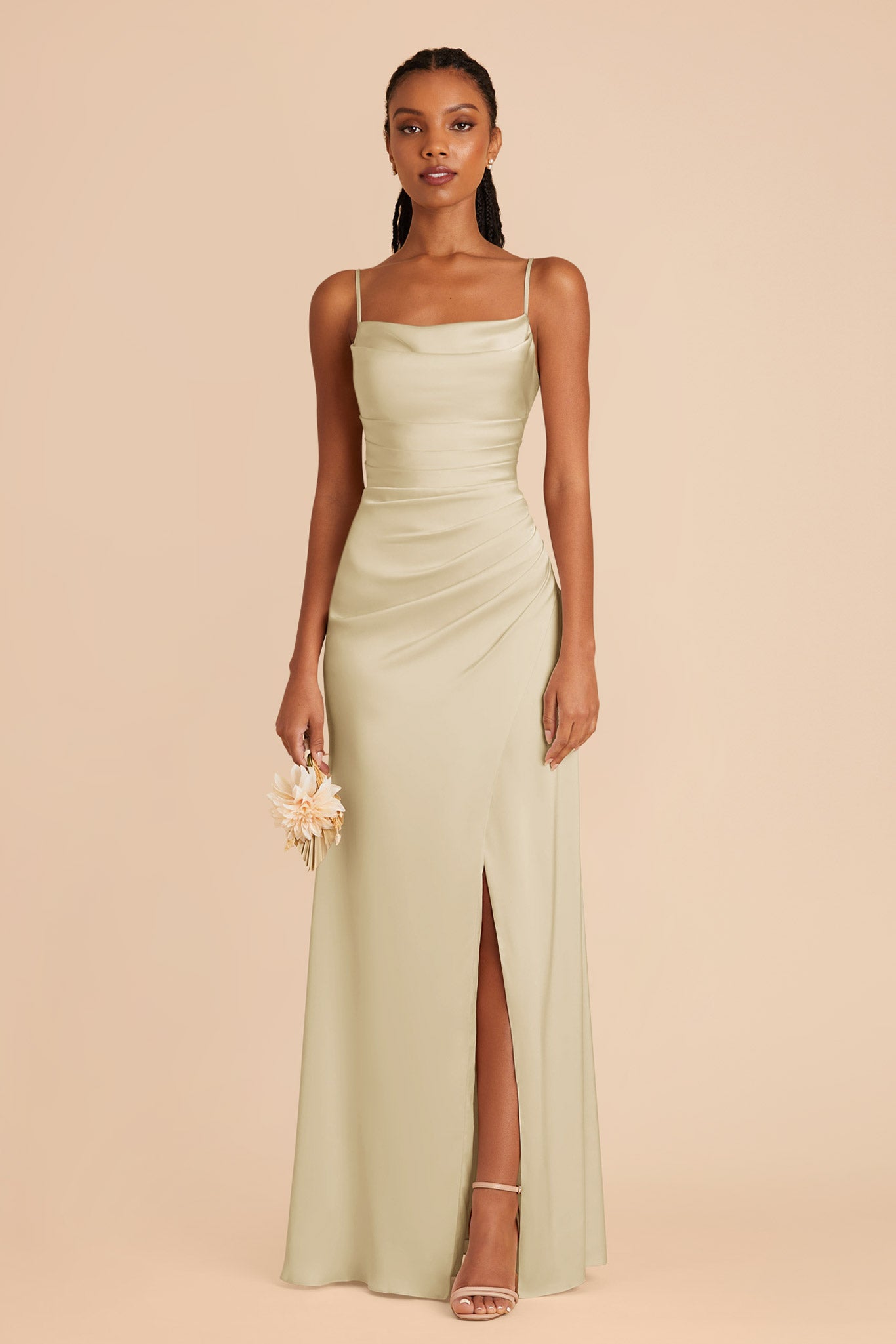 Matte Satin Bridesmaid Dress with Mermaid Skirt & Cowl Neck | Lydia