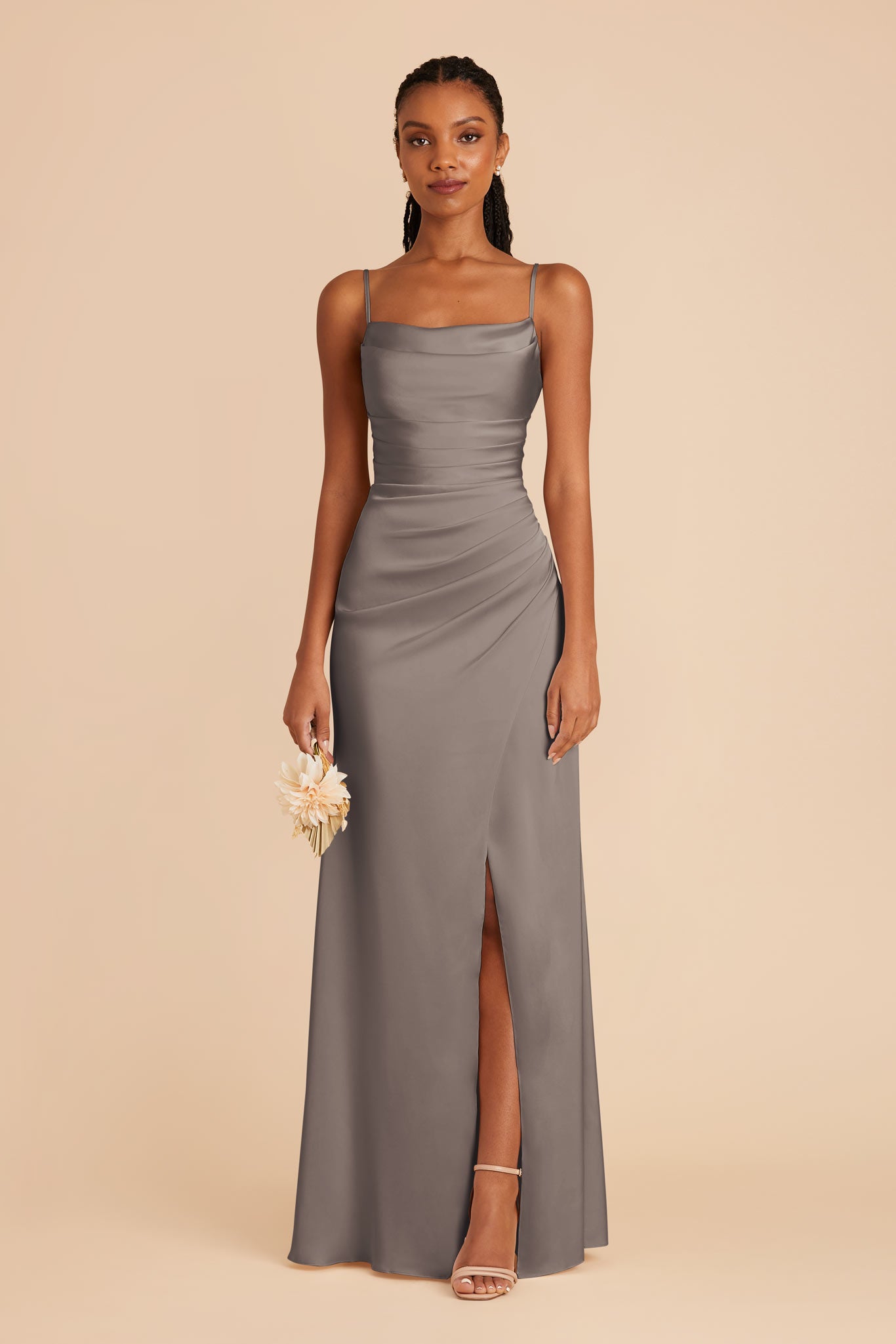 Matte Satin Bridesmaid Dress with Cowl Neck | Lydia Quartz