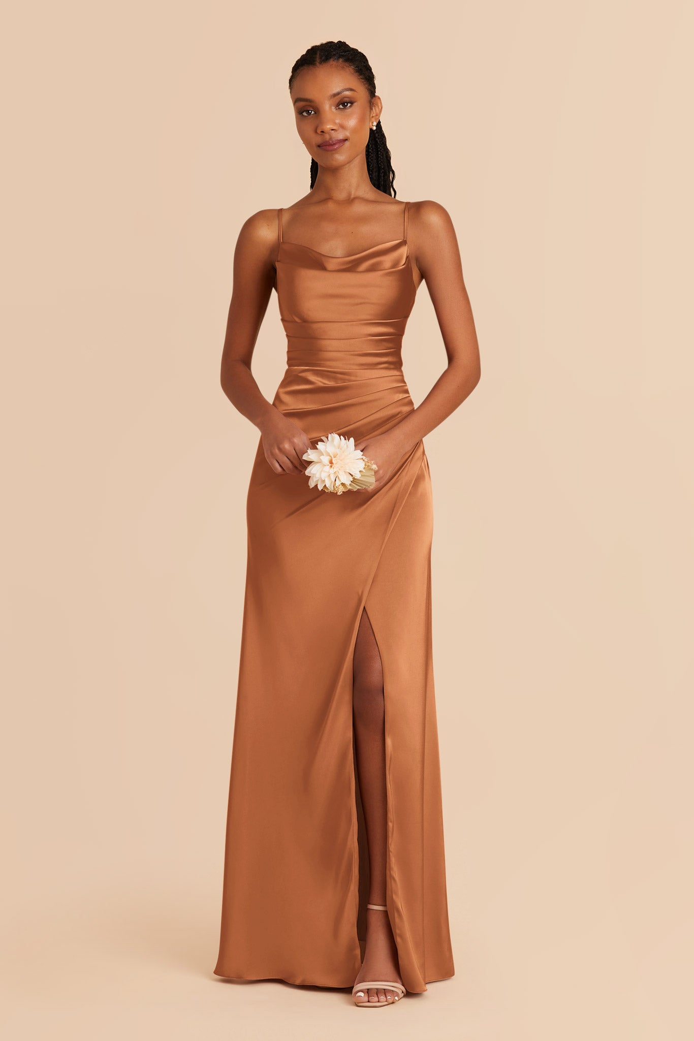 Matte Satin Bridesmaid Dress with Mermaid Skirt & Cowl Neck | Lydia