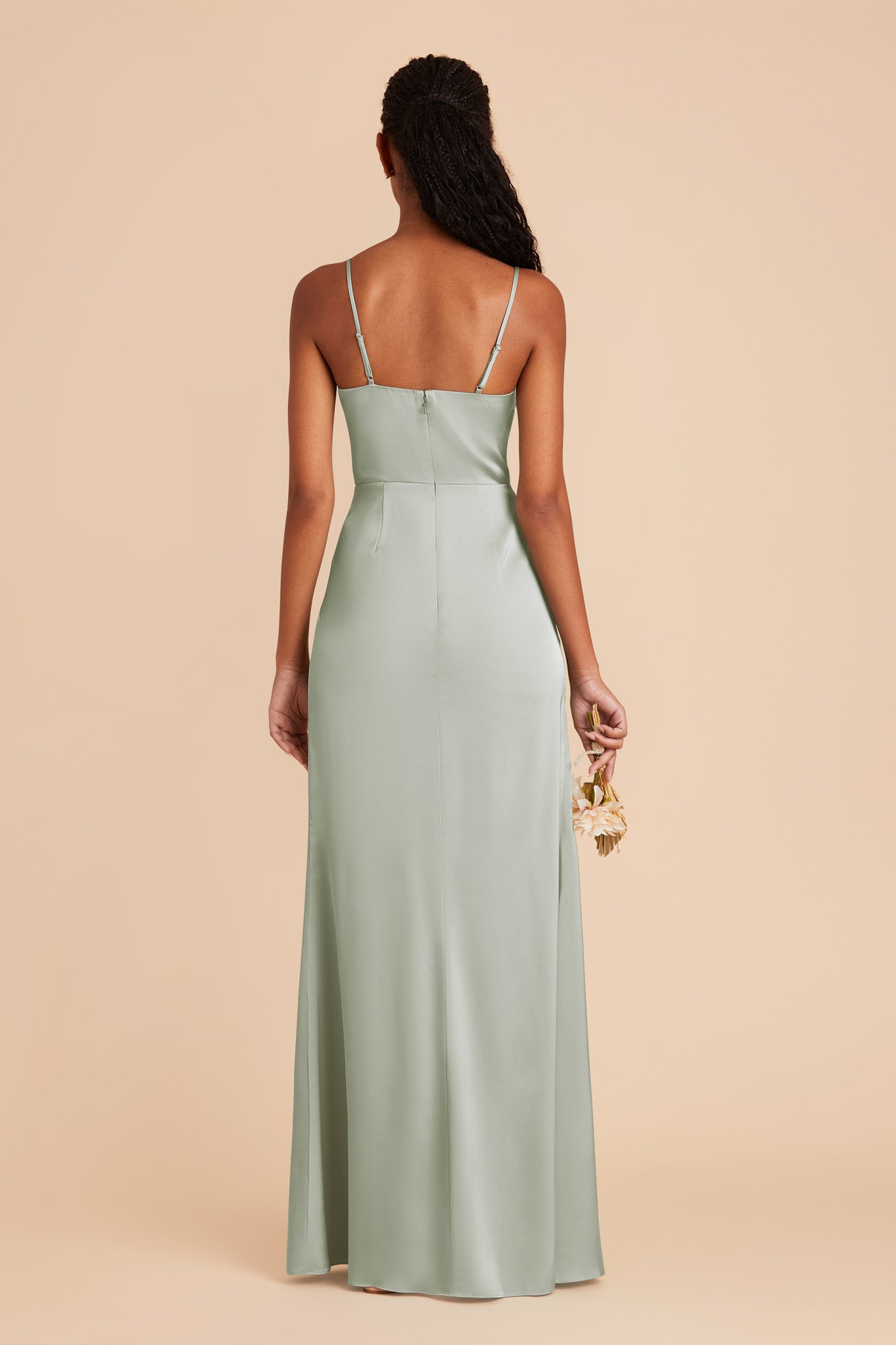 Sage Satin Bridesmaid Dress with Mermaid Skirt & Cowl Neck | Lydia