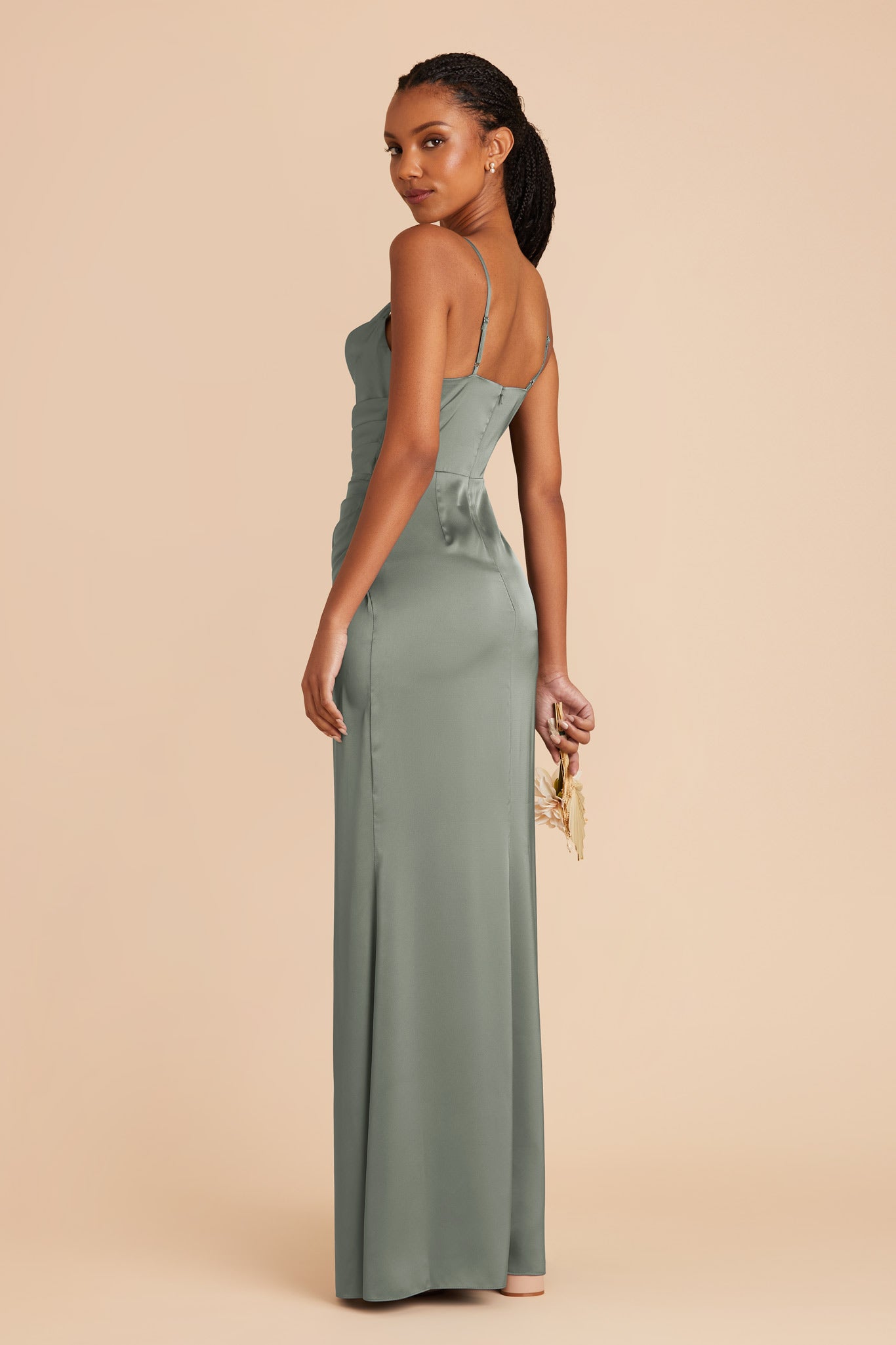 Matte Satin Bridesmaid Dress with Cowl Neck | Lydia - Sea Glass