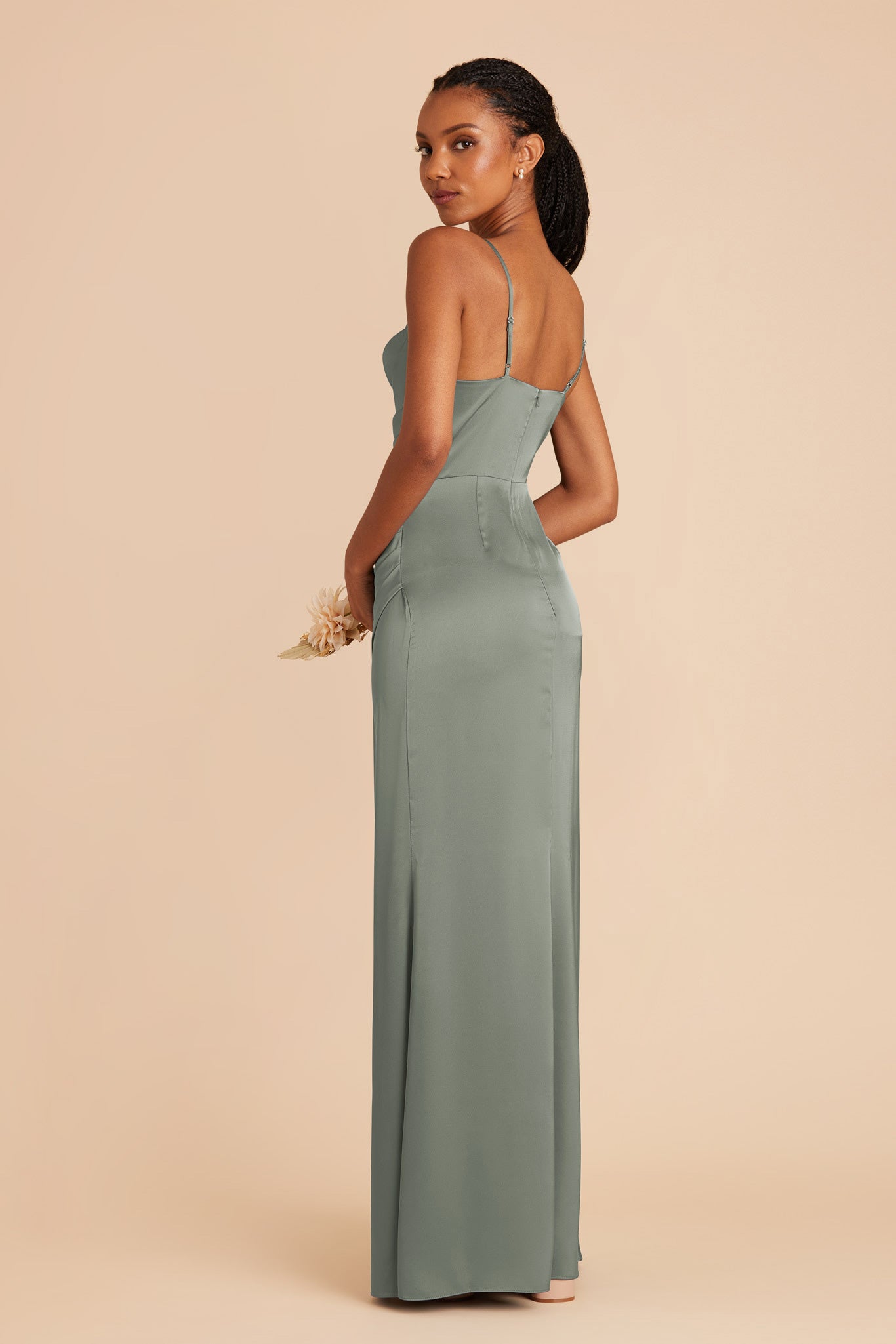 Matte Satin Bridesmaid Dress with Cowl Neck | Lydia - Sea Glass