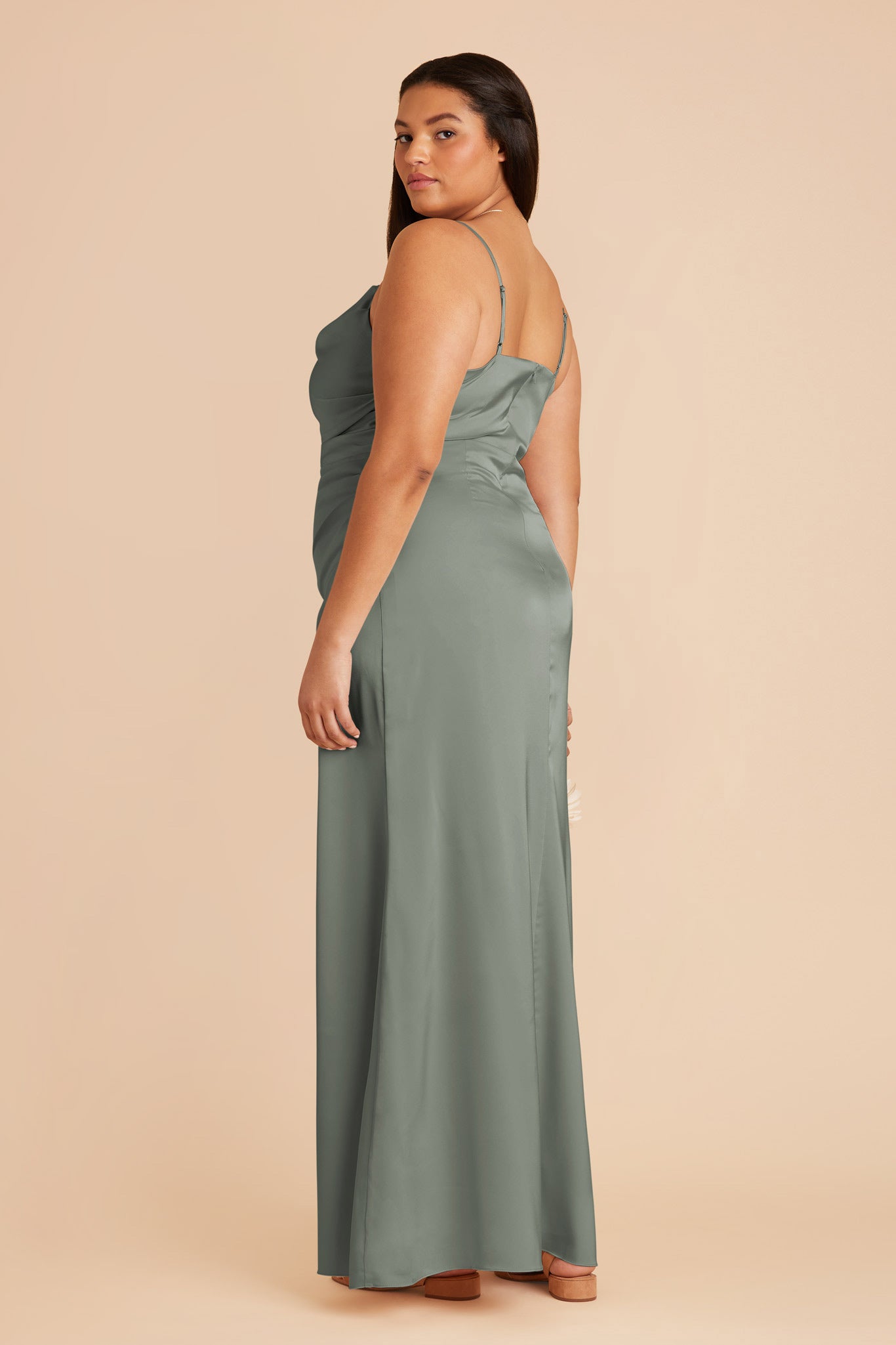 Matte Satin Bridesmaid Dress with Cowl Neck | Lydia - Sea Glass